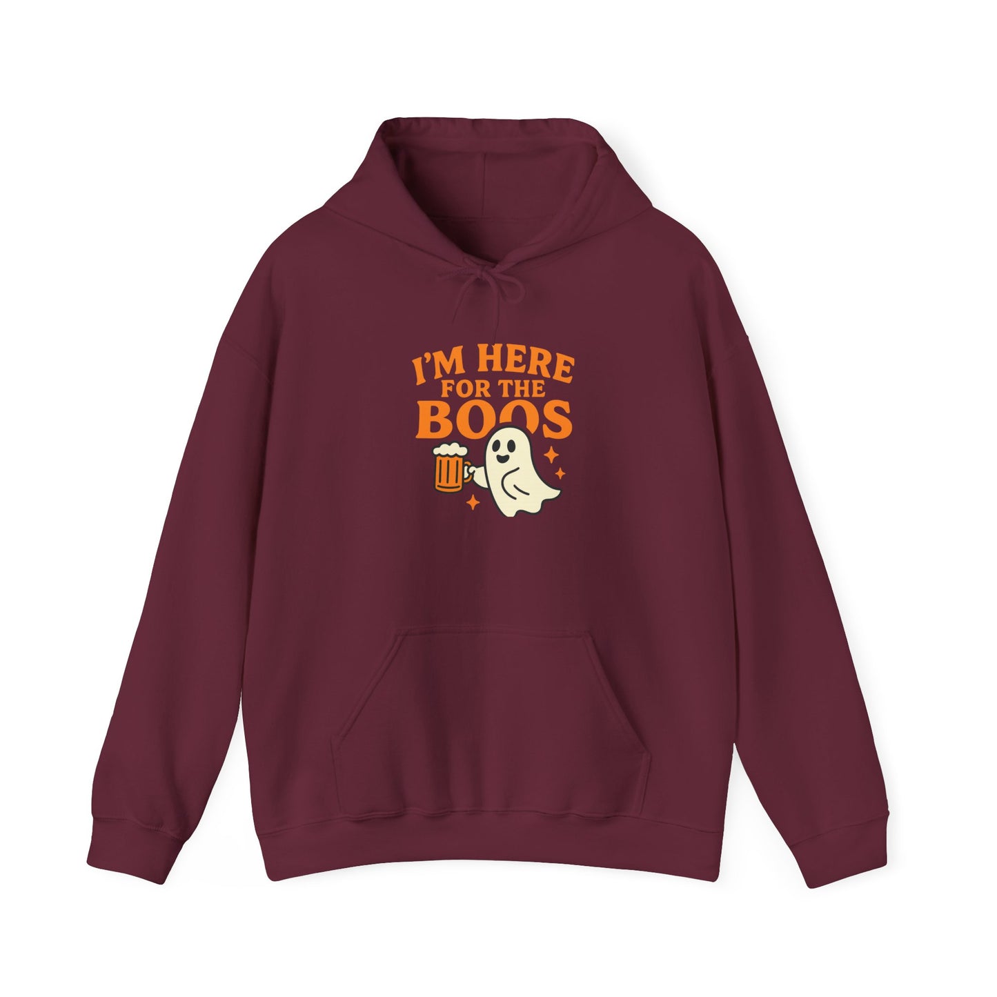 Halloween Party Hoodie, I'm Here for the Boos Hoodie, Unisex Halloween hoodie, Ghost Design Hooded Pullover, Spooky Season Apparel