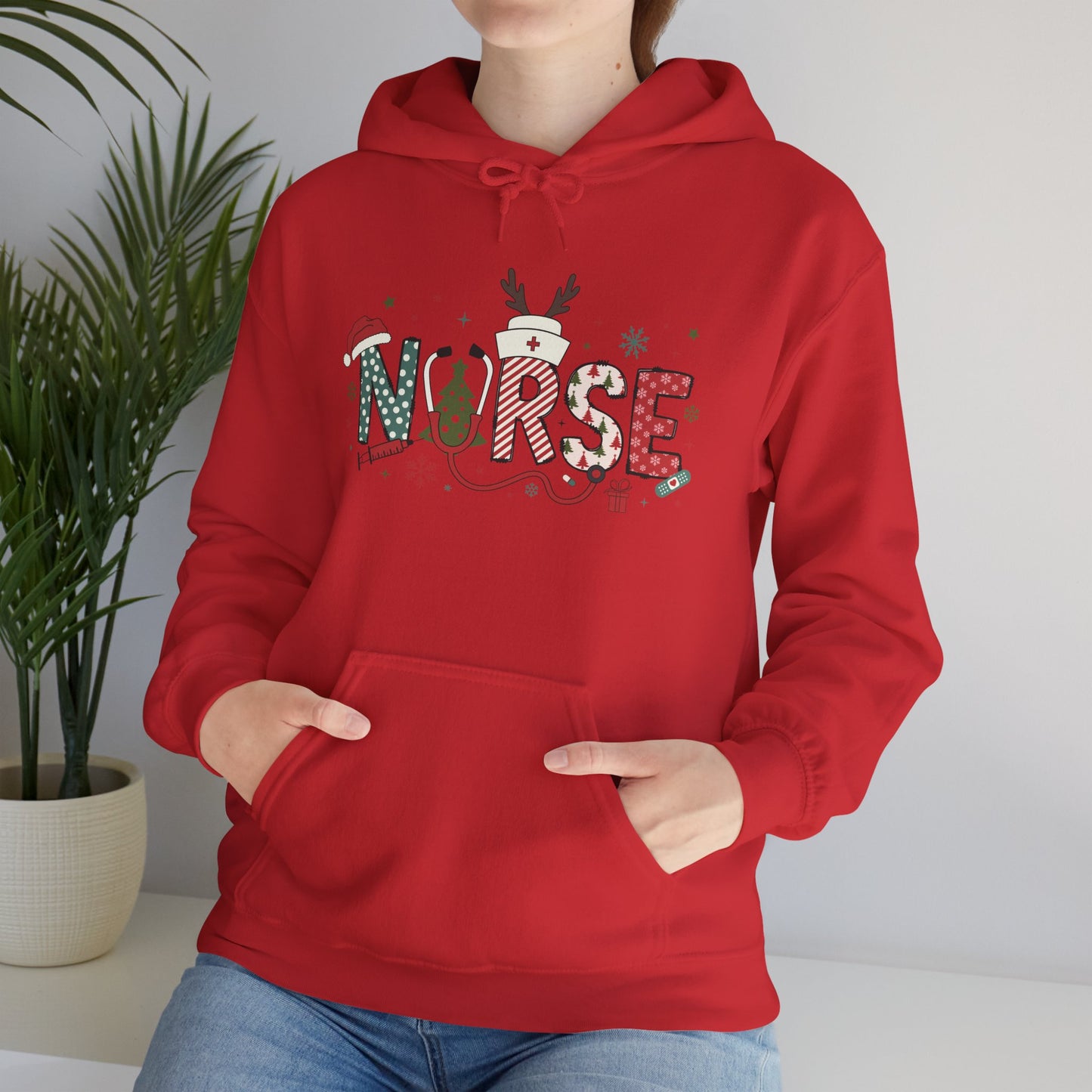 Festive Nurse Hooded Sweatshirt, Merry Christmas Sweatshirt, Holiday Gift for Nurses, Cozy Winter Hoodie, Nurse Appreciation Gift
