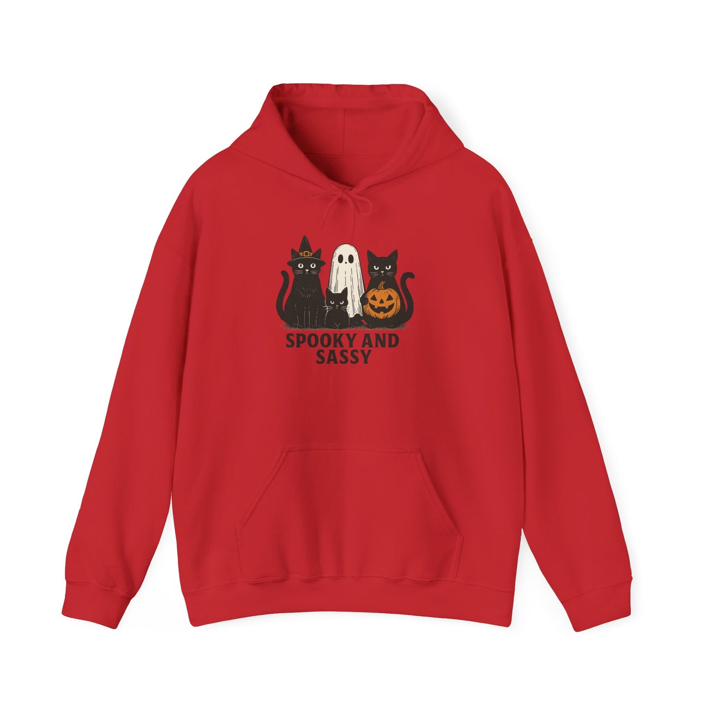 Spooky and Sassy Hoodie, Halloween Hoodie, Unisex Fall Apparel, Cozy Cat Ghost Wear, Perfect for Fall Festivities