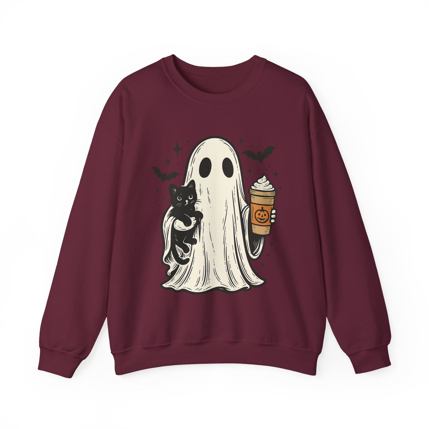 Ghostly Cuddle Sweatshirt - Cozy Unisex Crewneck, Halloween Apparel, Fall Fashion, Spooky Season, Cat Lover Gift