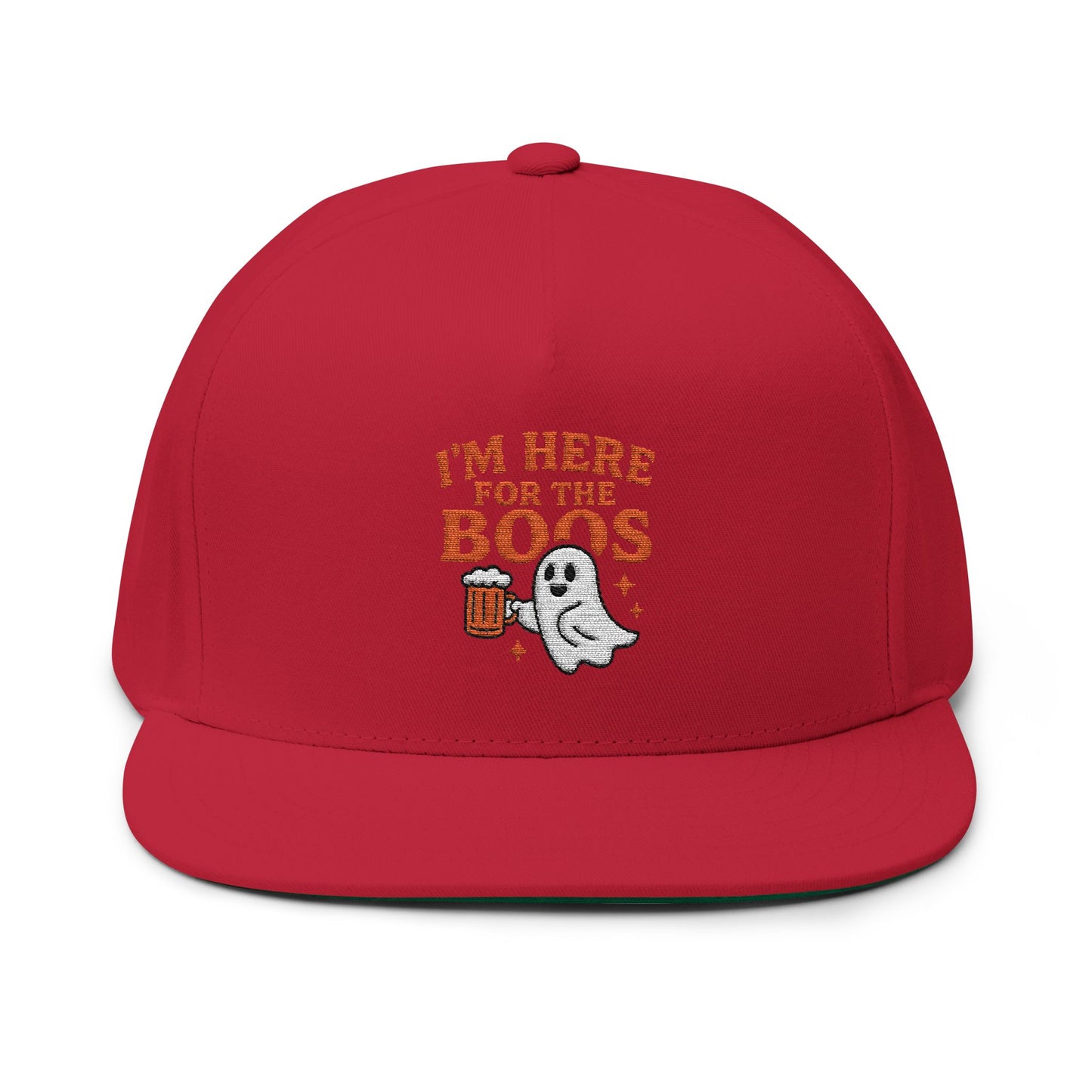 Halloween Flat Bill Cap - I'm Here for the Boos, Ghost Hat, Spooky Apparel, Festive Cap, Halloween Costume Accessory