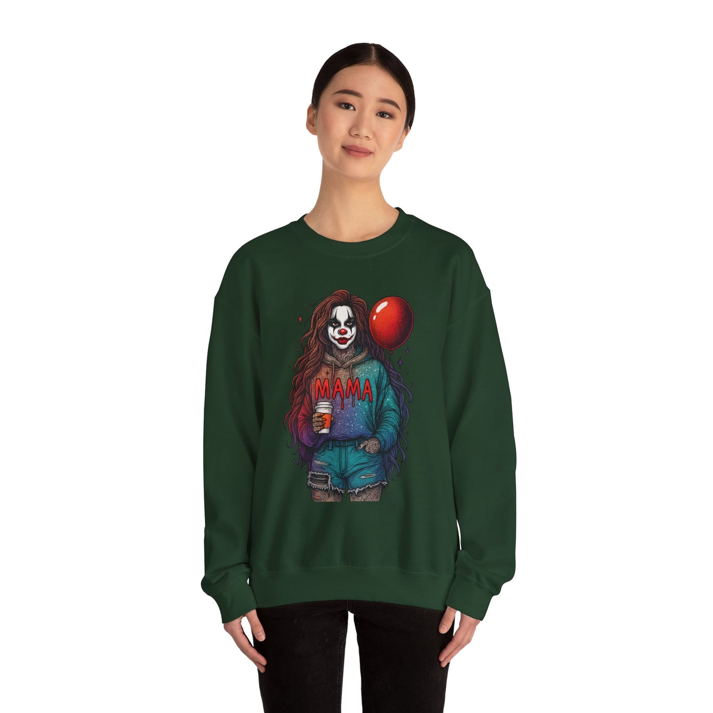 Clown-themed Crewneck Sweatshirt for Moms, Cozy Gift for Mother's Day, Halloween Apparel, Trendy Casual Wear, Unique Graphic Top