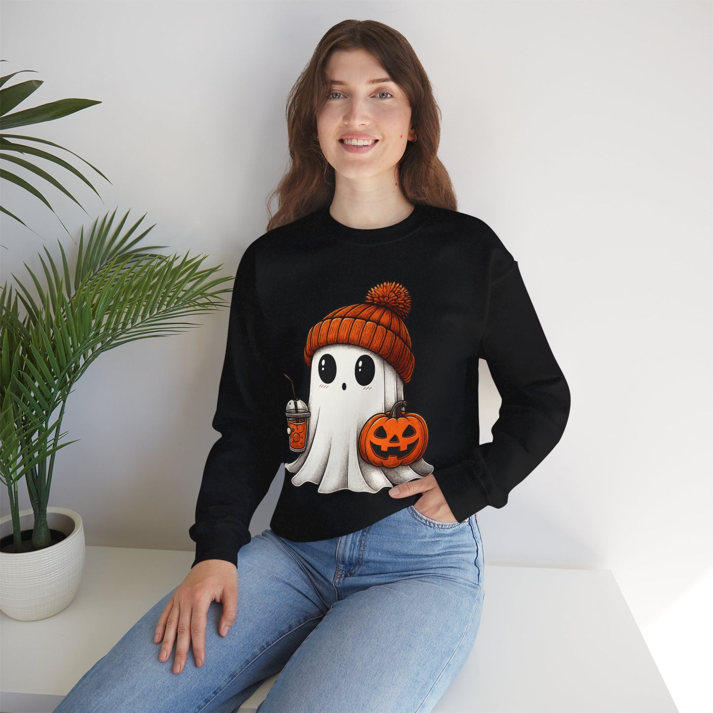Cute Ghost Halloween Sweatshirt, Unisex Crewneck, Spooky Season Apparel, Fall Fashion, Cozy Pumpkin Sweater