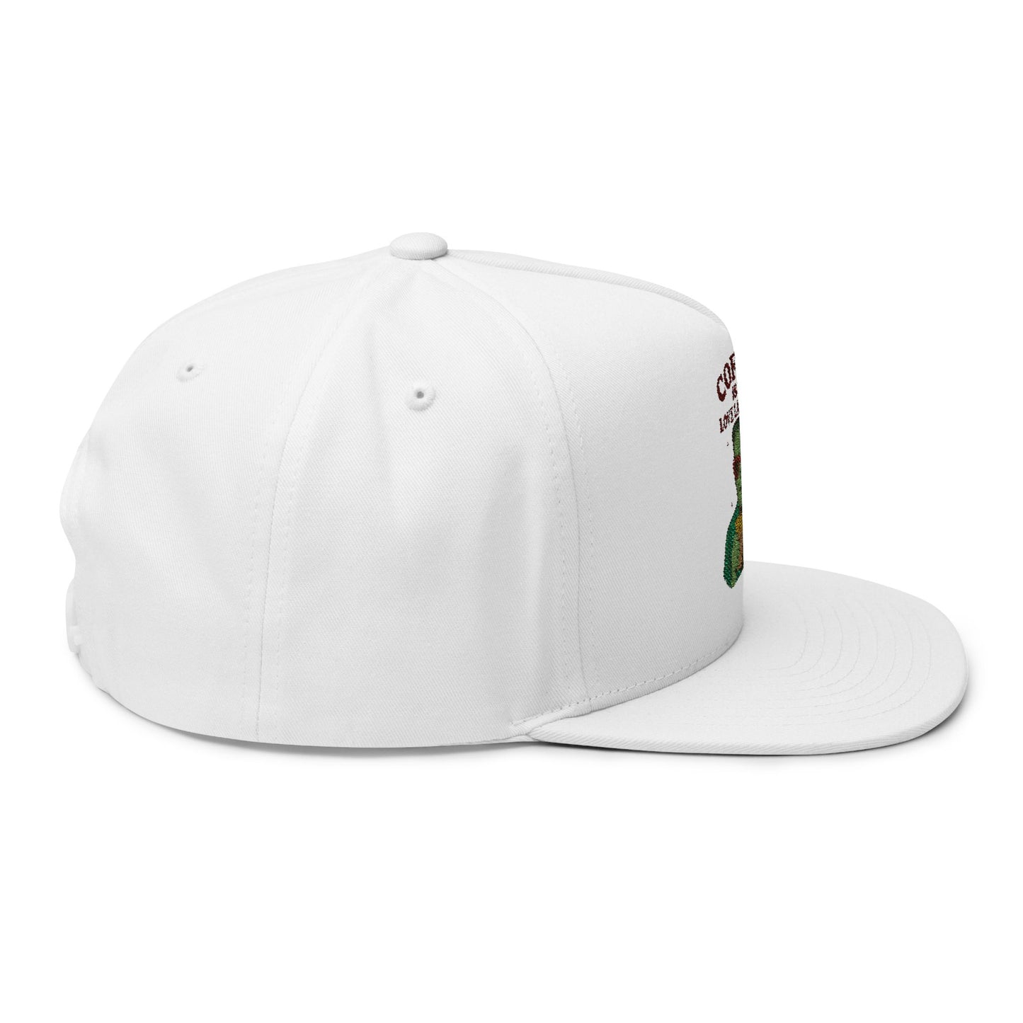 Coffee Love Language Embroidered Flat Bill Cap, Cool Hats, Gift for Coffee Lovers, Trendy Headwear, Unique Apparel