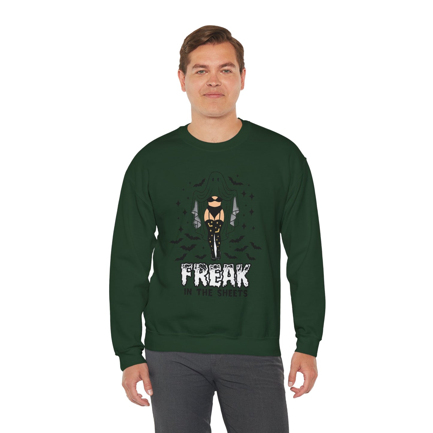 Freak in the Sheets Sweatshirt - Spooky Fun Crewneck for Halloween, Cozy Lounge Wear, Unisex Gift, Autumn Style, Casual Wardrobe Essential
