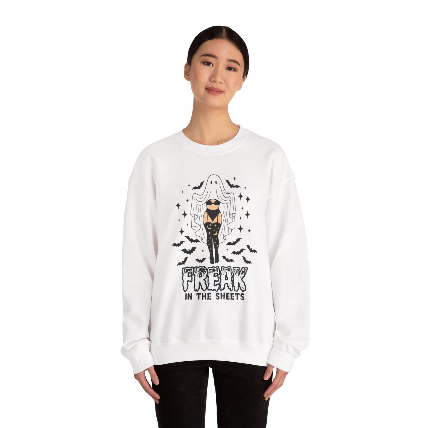 Freak in the Sheets Sweatshirt - Spooky Fun Crewneck for Halloween, Cozy Lounge Wear, Unisex Gift, Autumn Style, Casual Wardrobe Essential