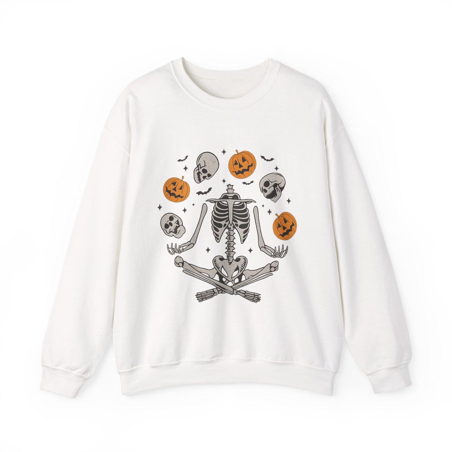 Halloween Skeleton Yoga Sweatshirt, Cute Autumn Apparel, Spooky Season Outfit, Unisex Cozy Crewneck, Gift for Halloween Lovers