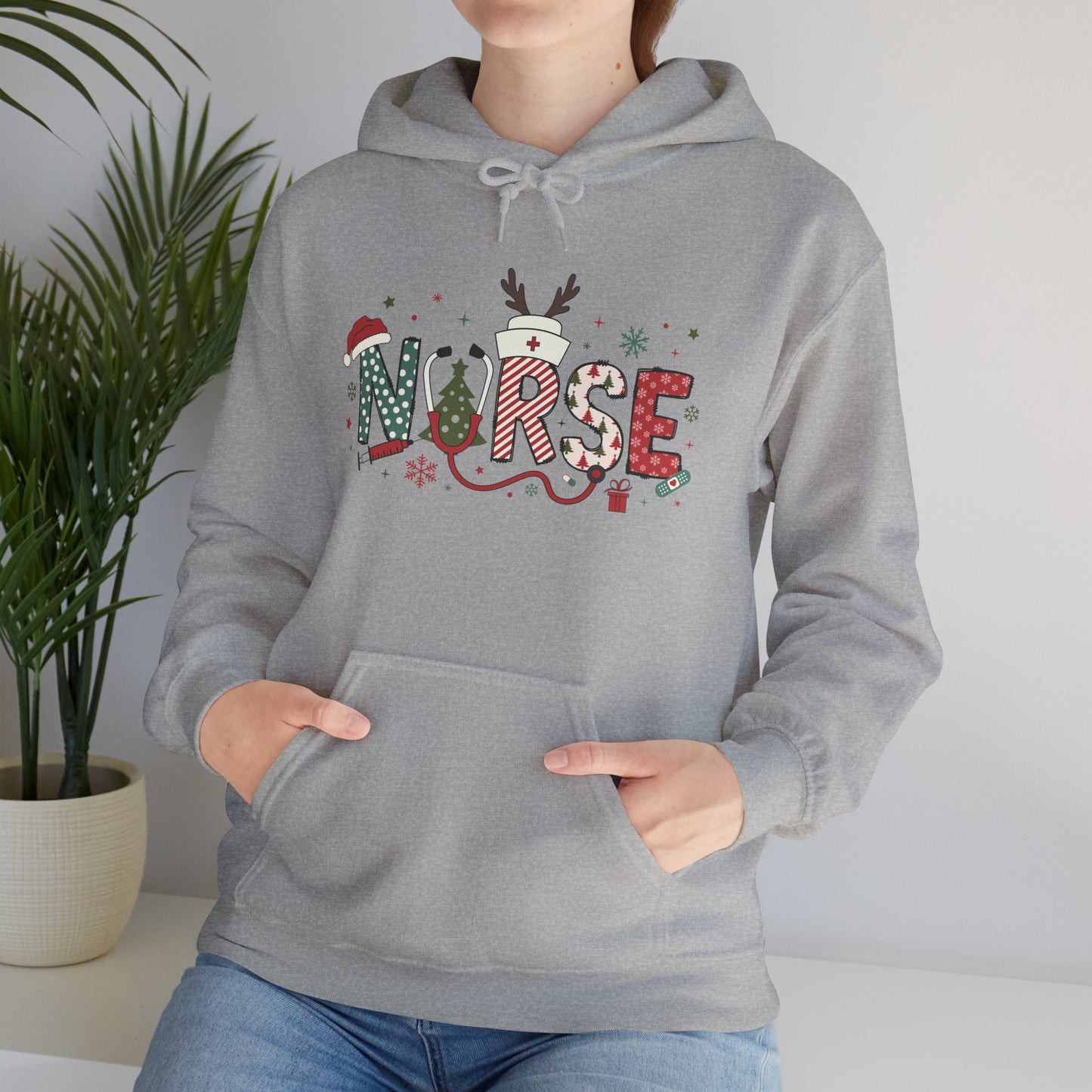 Festive Nurse Hooded Sweatshirt, Merry Christmas Sweatshirt, Holiday Gift for Nurses, Cozy Winter Hoodie, Nurse Appreciation Gift
