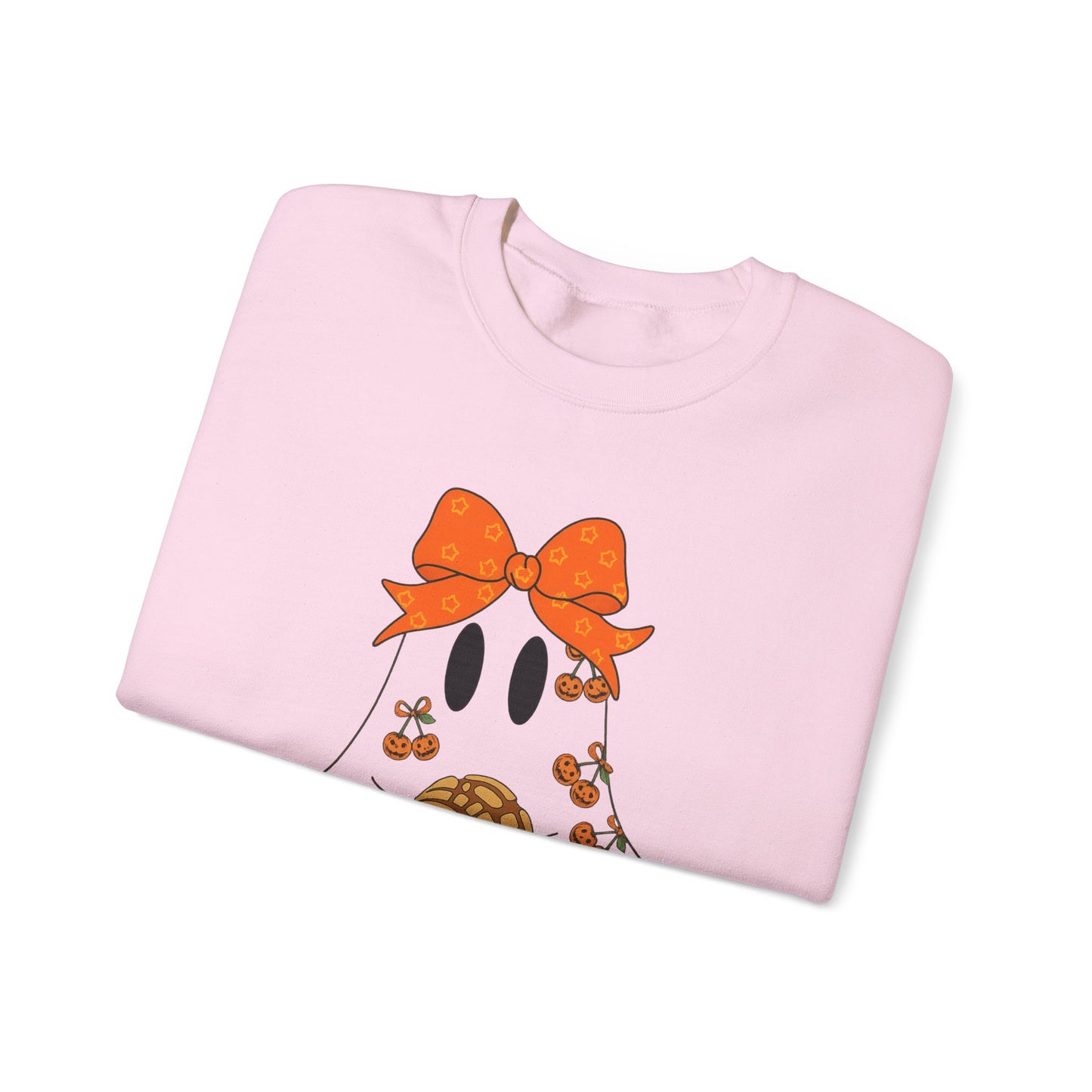 Cute Ghost with Bow Sweatshirt, Halloween Gift, Cozy Crewneck, Unisex Pullover, Fall Fashion, Seasonal Apparel