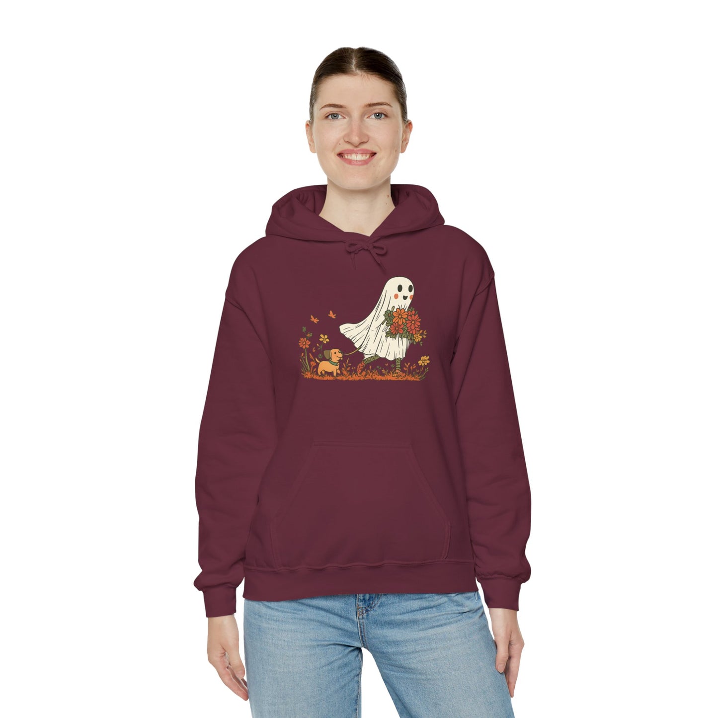 Ghostly Blooms Hoodie - Cozy Fall Fashion, Halloween Spirit, Gift for Friends, Trendy Hoodie, Autumn Style