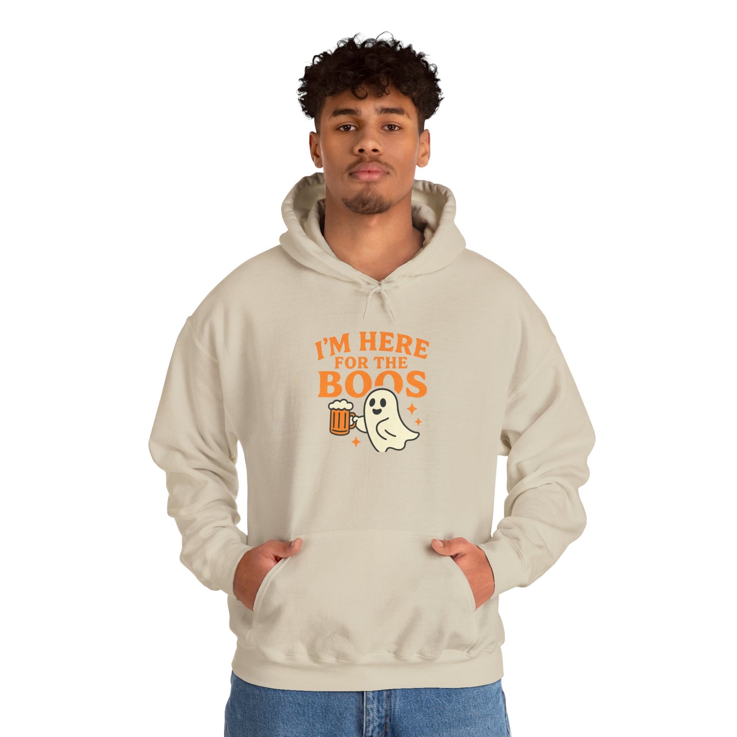 Halloween Party Hoodie, I'm Here for the Boos Hoodie, Unisex Halloween hoodie, Ghost Design Hooded Pullover, Spooky Season Apparel