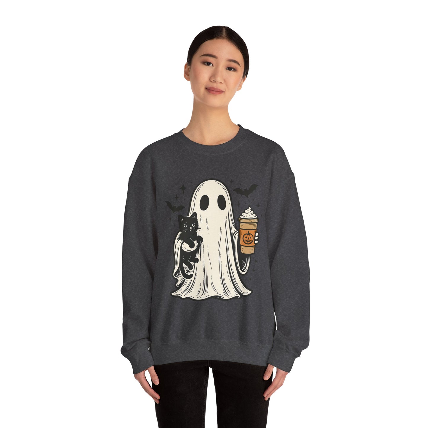 Ghostly Cuddle Sweatshirt - Cozy Unisex Crewneck, Halloween Apparel, Fall Fashion, Spooky Season, Cat Lover Gift
