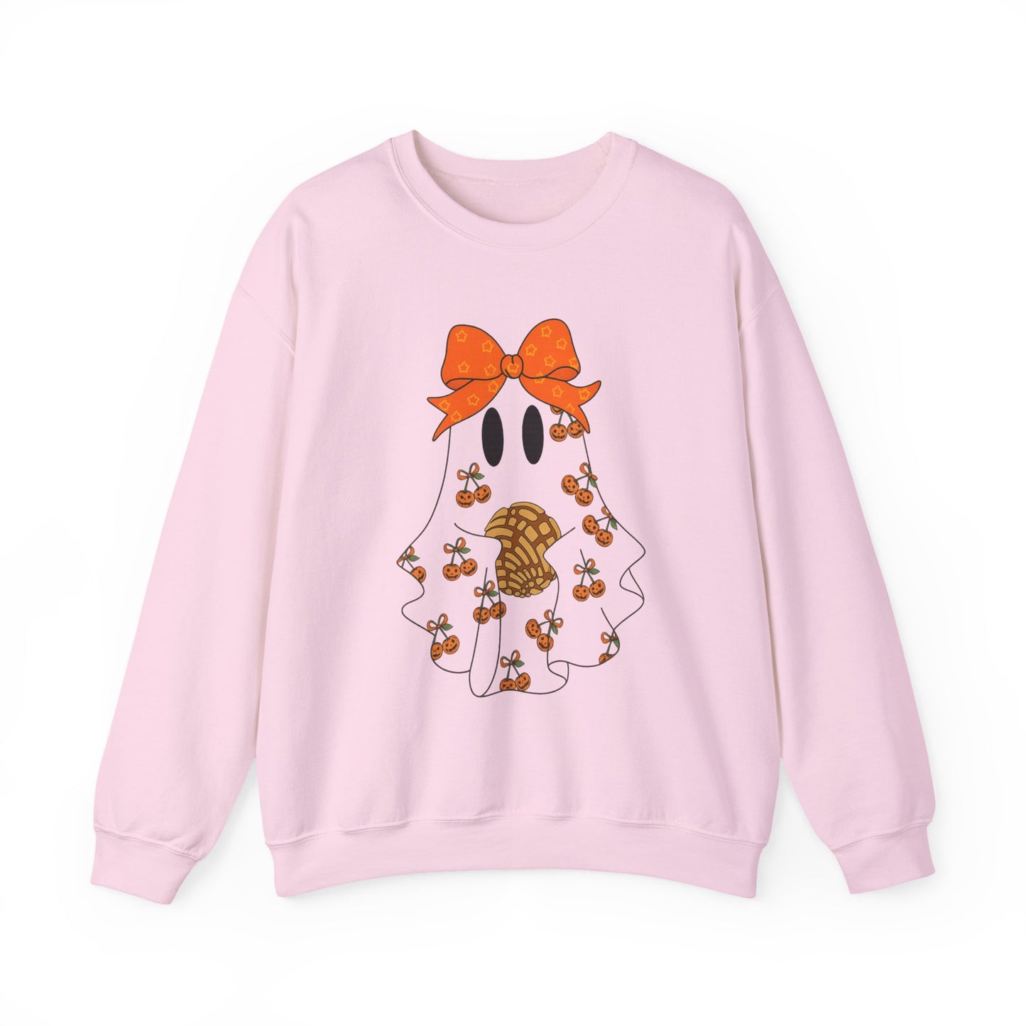 Cute Ghost with Bow Sweatshirt, Halloween Gift, Cozy Crewneck, Unisex Pullover, Fall Fashion, Seasonal Apparel