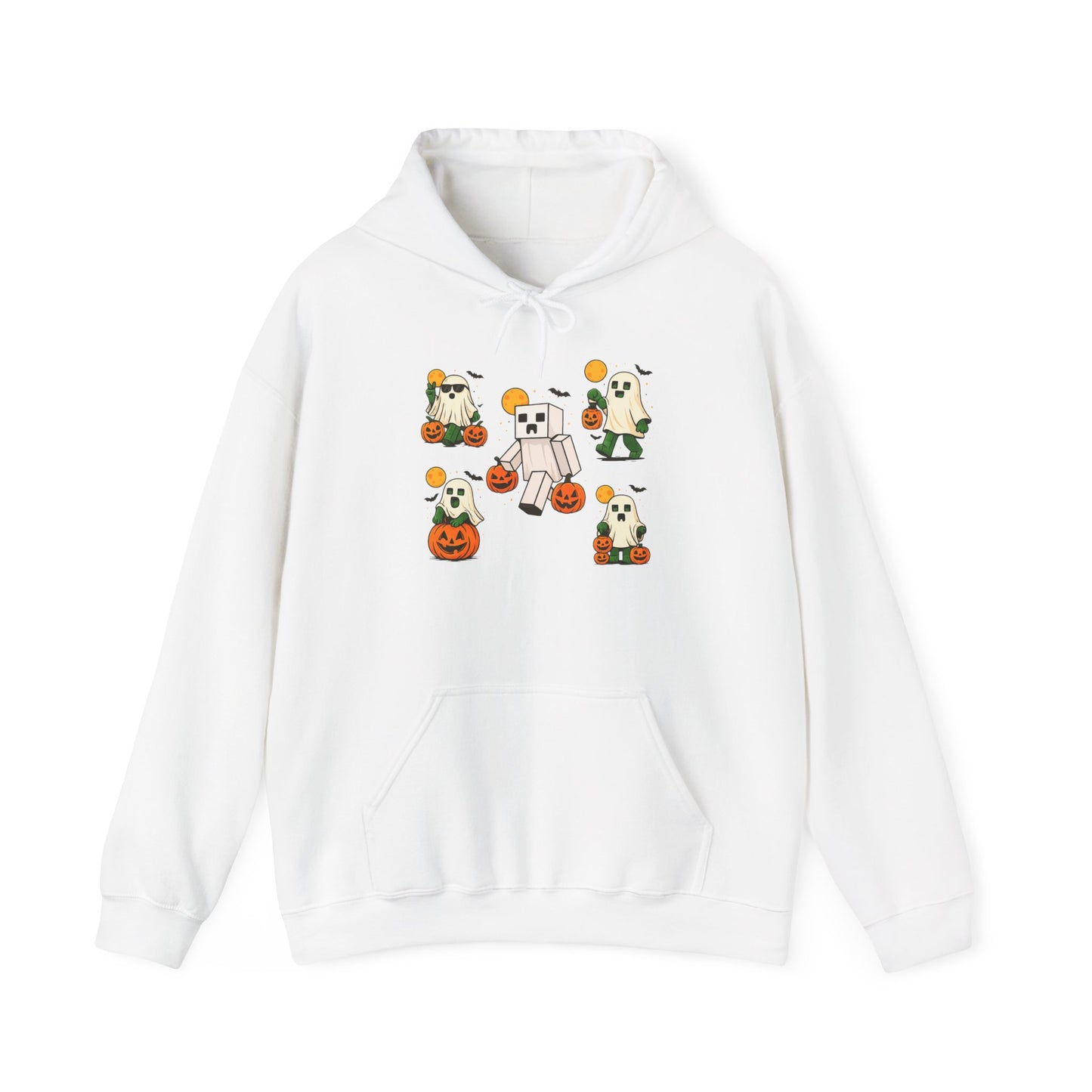 Halloween Themed Unisex Hoodie, Cozy Fall Hoodie, Pumpkin Ghost Design, Autumn Apparel, Perfect for Trick-or-Treating