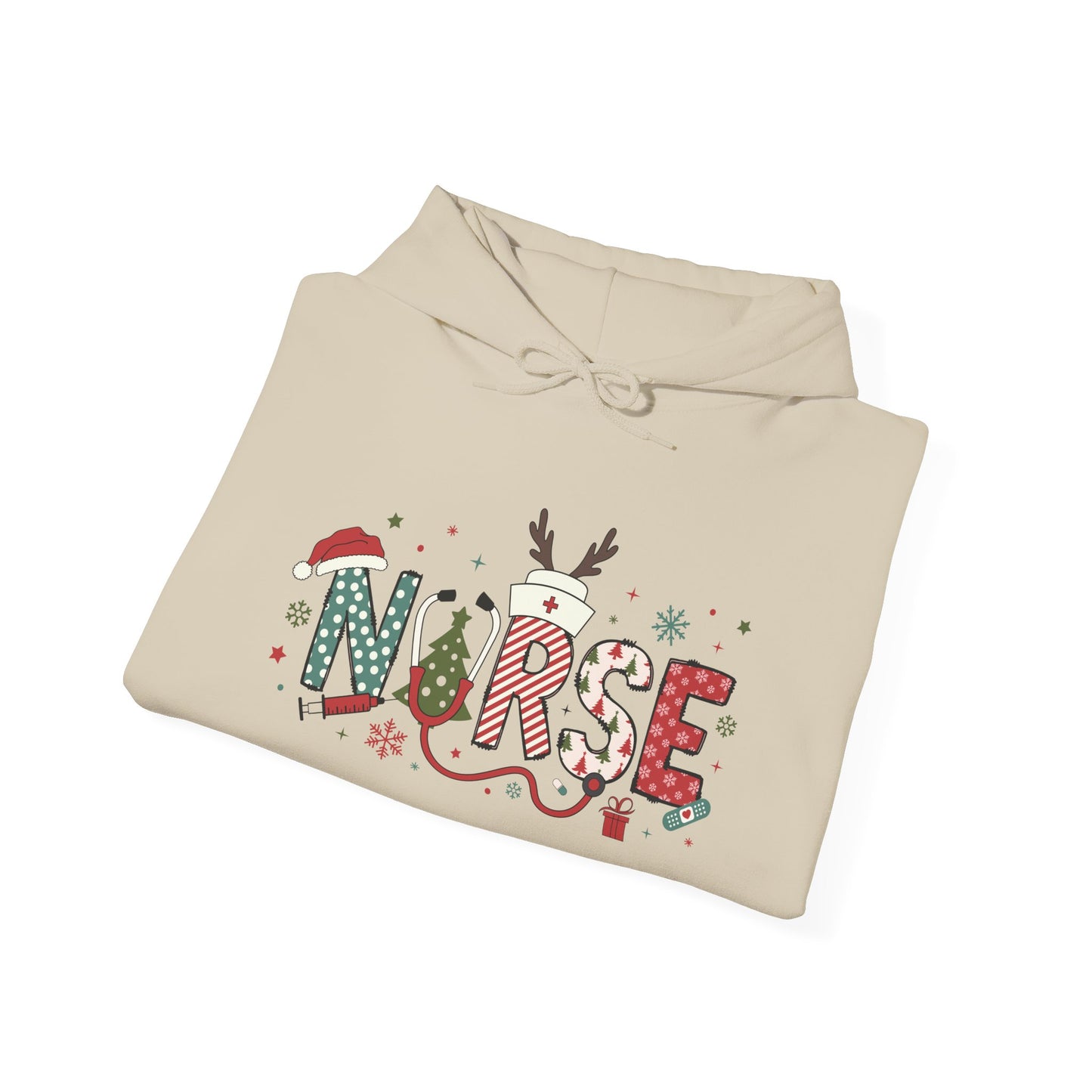 Festive Nurse Hooded Sweatshirt, Merry Christmas Sweatshirt, Holiday Gift for Nurses, Cozy Winter Hoodie, Nurse Appreciation Gift