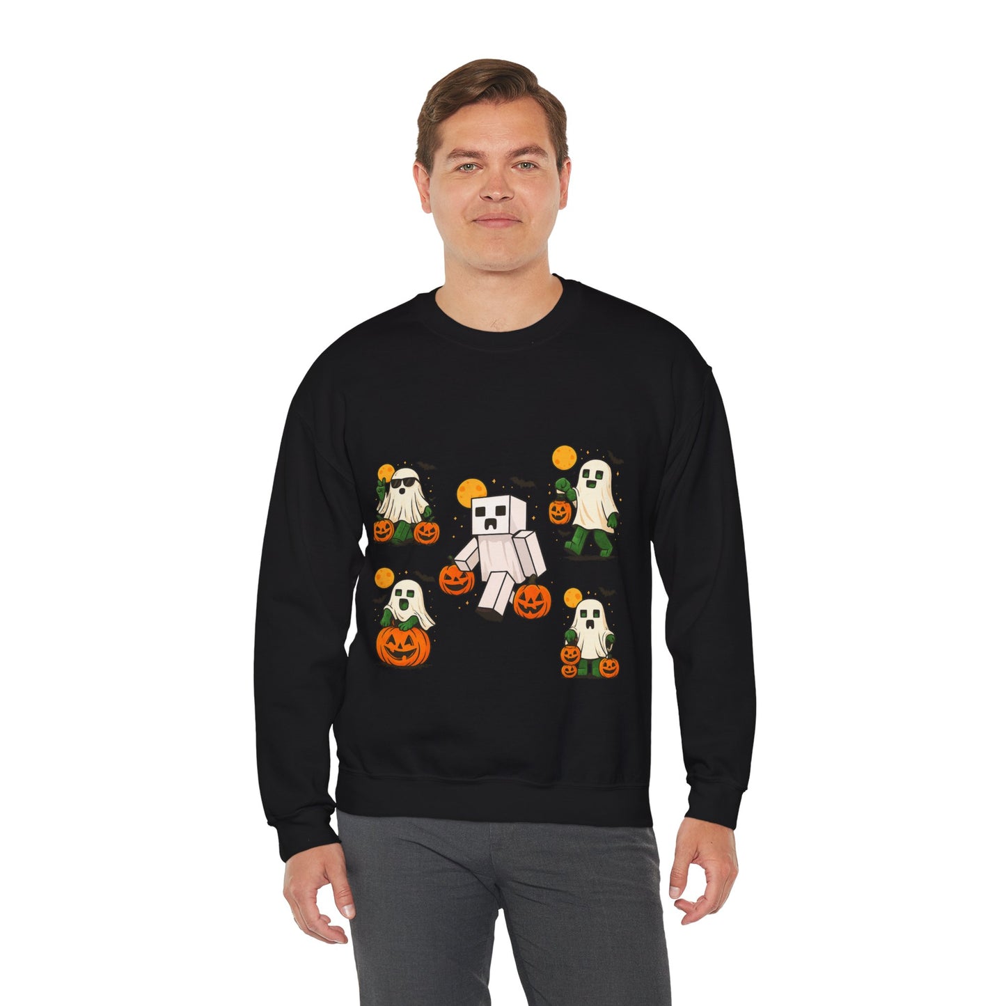 Halloween Ghost Cartoon Sweatshirt, Unisex Crewneck, Cozy Autumn Wear, Halloween Gifts, Spooky Season Apparel, Cute Sweatshirt