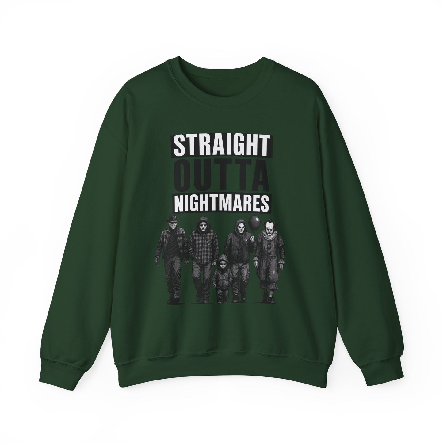 Straight Outta Nightmares Crewneck Sweatshirt | Unisex Pullover for Halloween, Cozy Gift for Horror Fans, Casual Layering