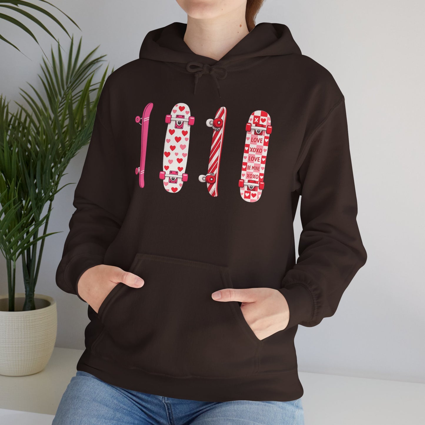 Valentine Skateboard Graphic Hoodie — Pink Heart Skate Decks