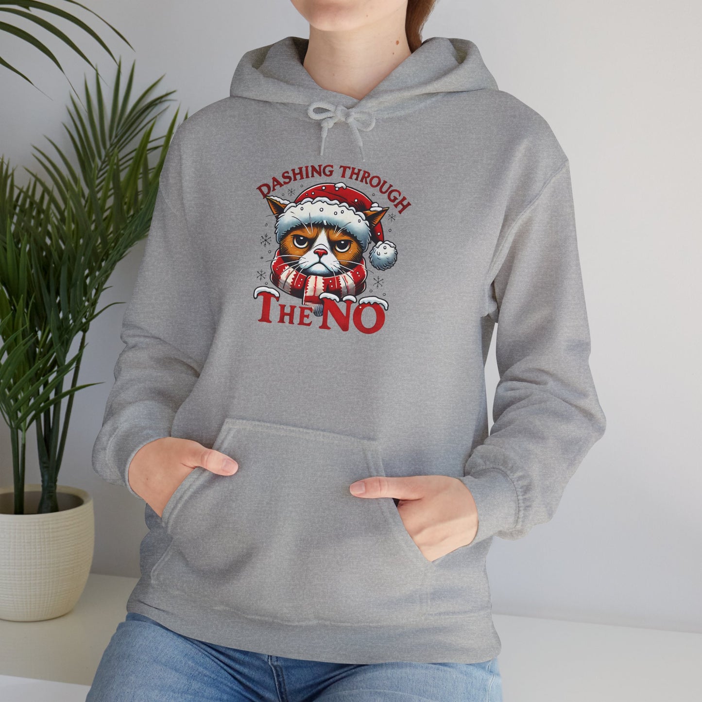 Festive Cat Christmas Hoodie, Unisex Heavy Blend Hooded Sweatshirt, Holiday Gift, Cozy Winter Apparel, Funny Xmas Sweatshirt