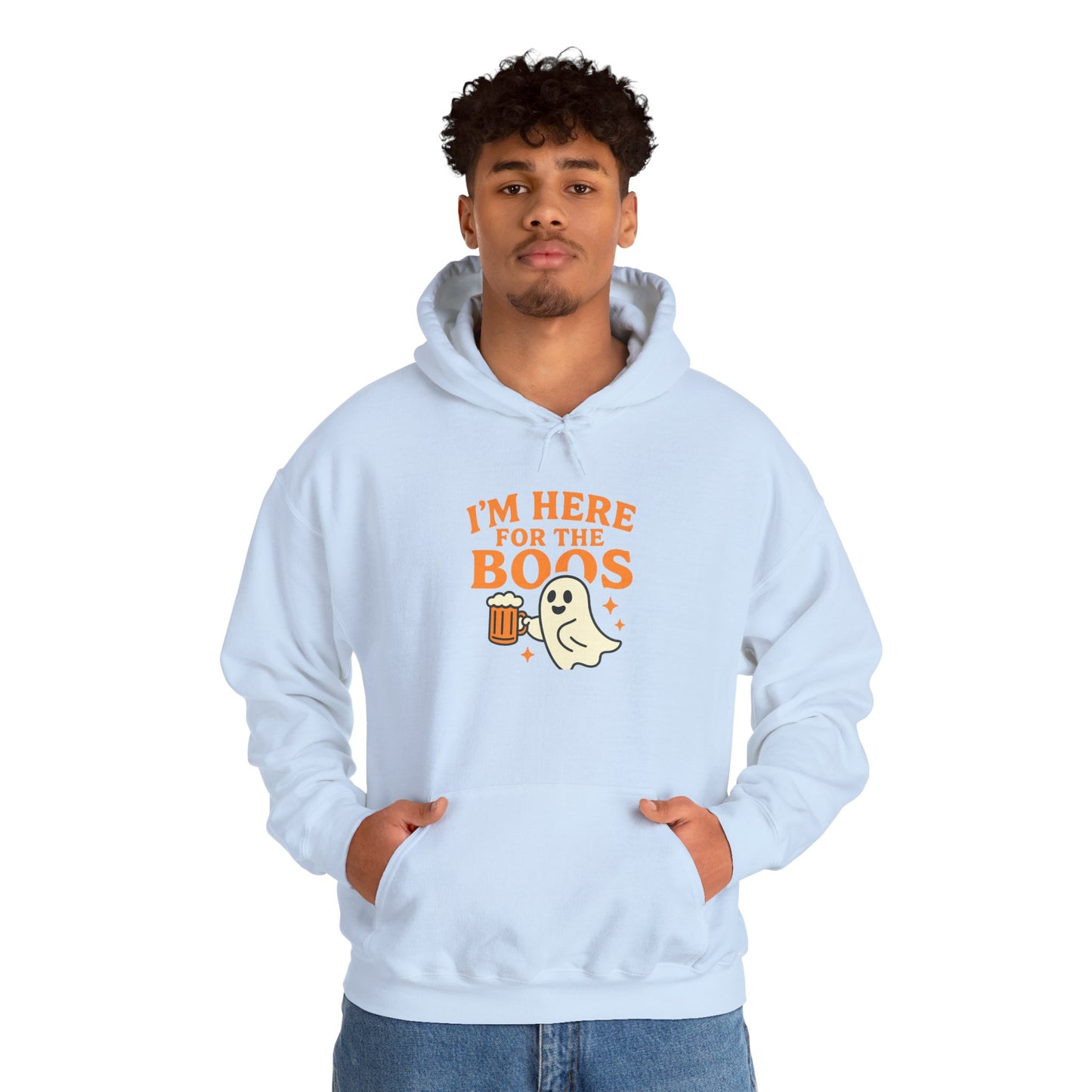 Halloween Party Hoodie, I'm Here for the Boos Hoodie, Unisex Halloween hoodie, Ghost Design Hooded Pullover, Spooky Season Apparel