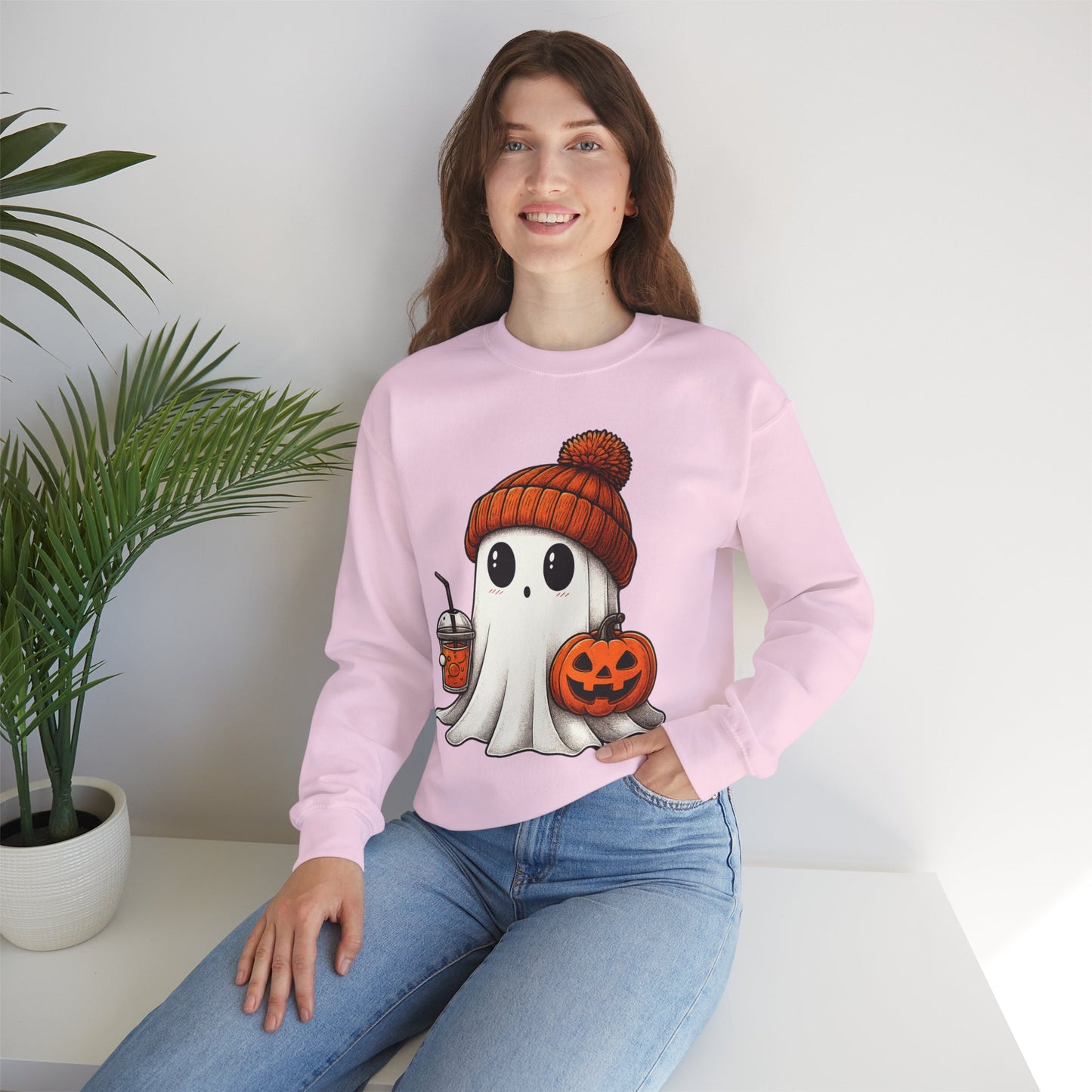 Cute Ghost Halloween Sweatshirt, Unisex Crewneck, Spooky Season Apparel, Fall Fashion, Cozy Pumpkin Sweater