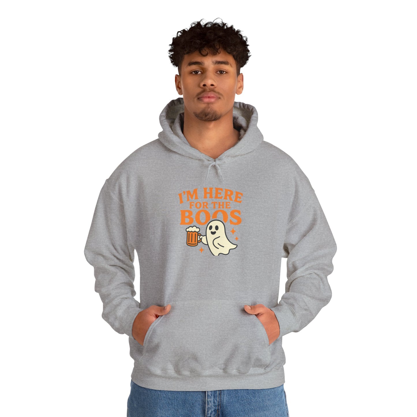 Halloween Party Hoodie, I'm Here for the Boos Hoodie, Unisex Halloween hoodie, Ghost Design Hooded Pullover, Spooky Season Apparel