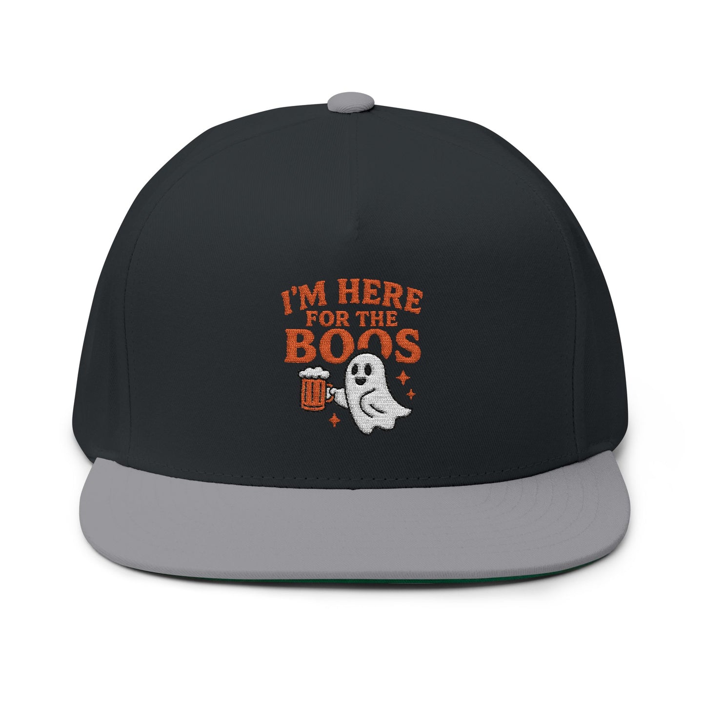 Halloween Flat Bill Cap - I'm Here for the Boos, Ghost Hat, Spooky Apparel, Festive Cap, Halloween Costume Accessory