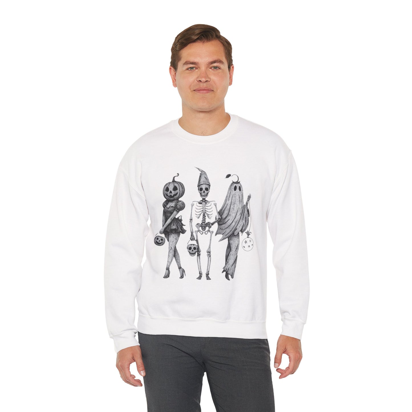 Halloween Sweatshirt with Ghosts and Ghouls Design