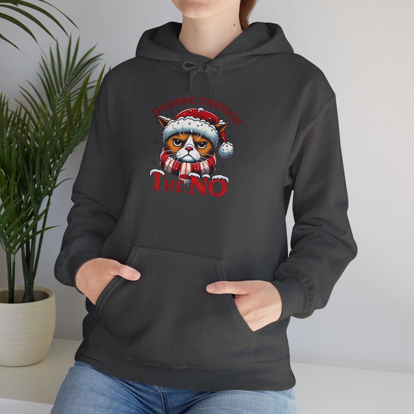 Festive Cat Christmas Hoodie, Unisex Heavy Blend Hooded Sweatshirt, Holiday Gift, Cozy Winter Apparel, Funny Xmas Sweatshirt