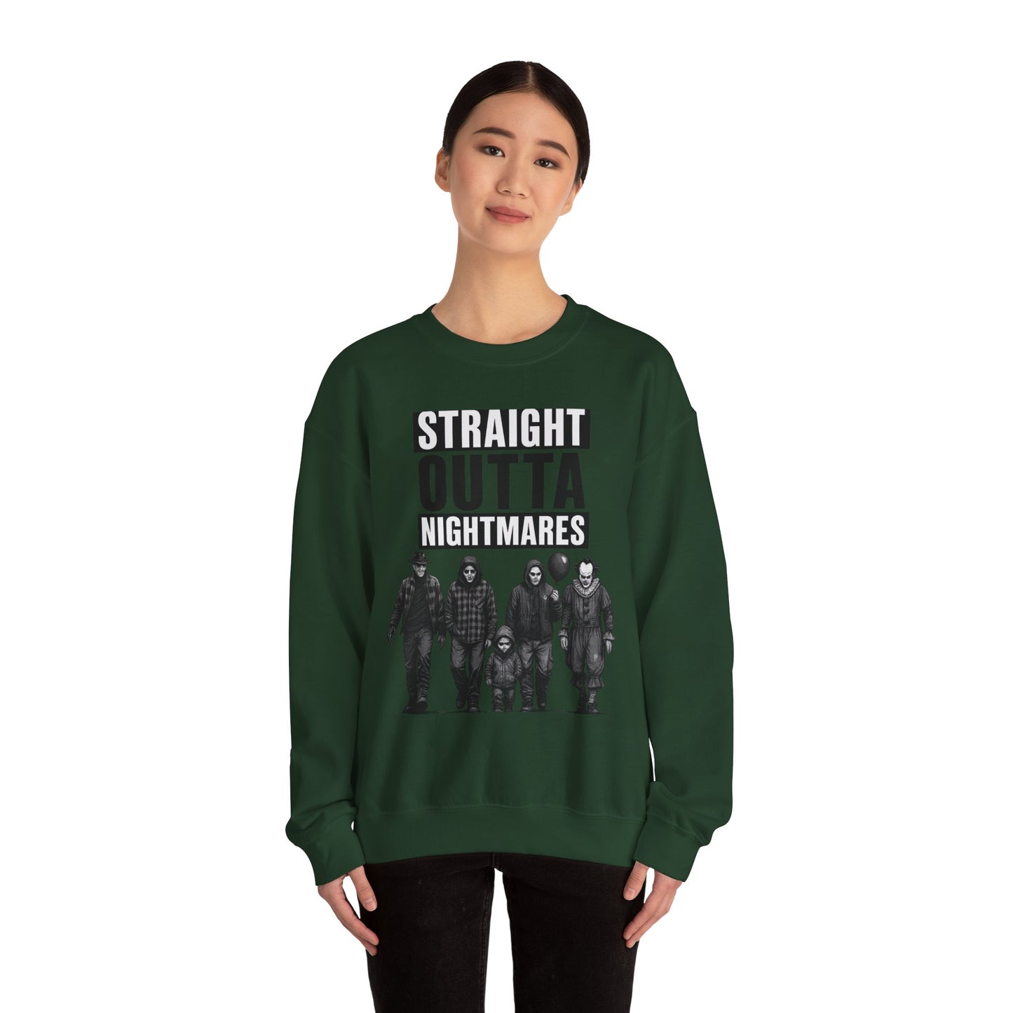 Straight Outta Nightmares Crewneck Sweatshirt | Unisex Pullover for Halloween, Cozy Gift for Horror Fans, Casual Layering