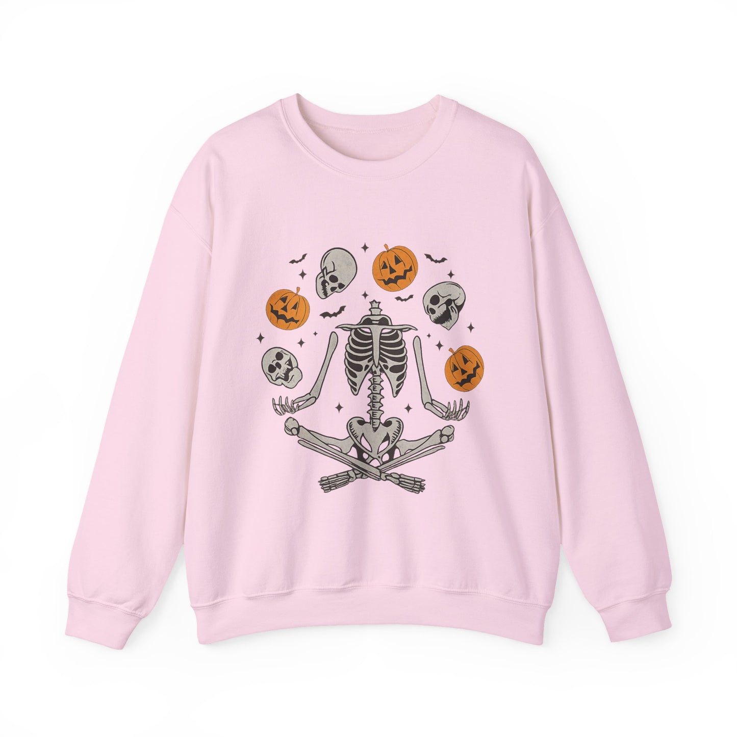 Halloween Skeleton Yoga Sweatshirt, Cute Autumn Apparel, Spooky Season Outfit, Unisex Cozy Crewneck, Gift for Halloween Lovers