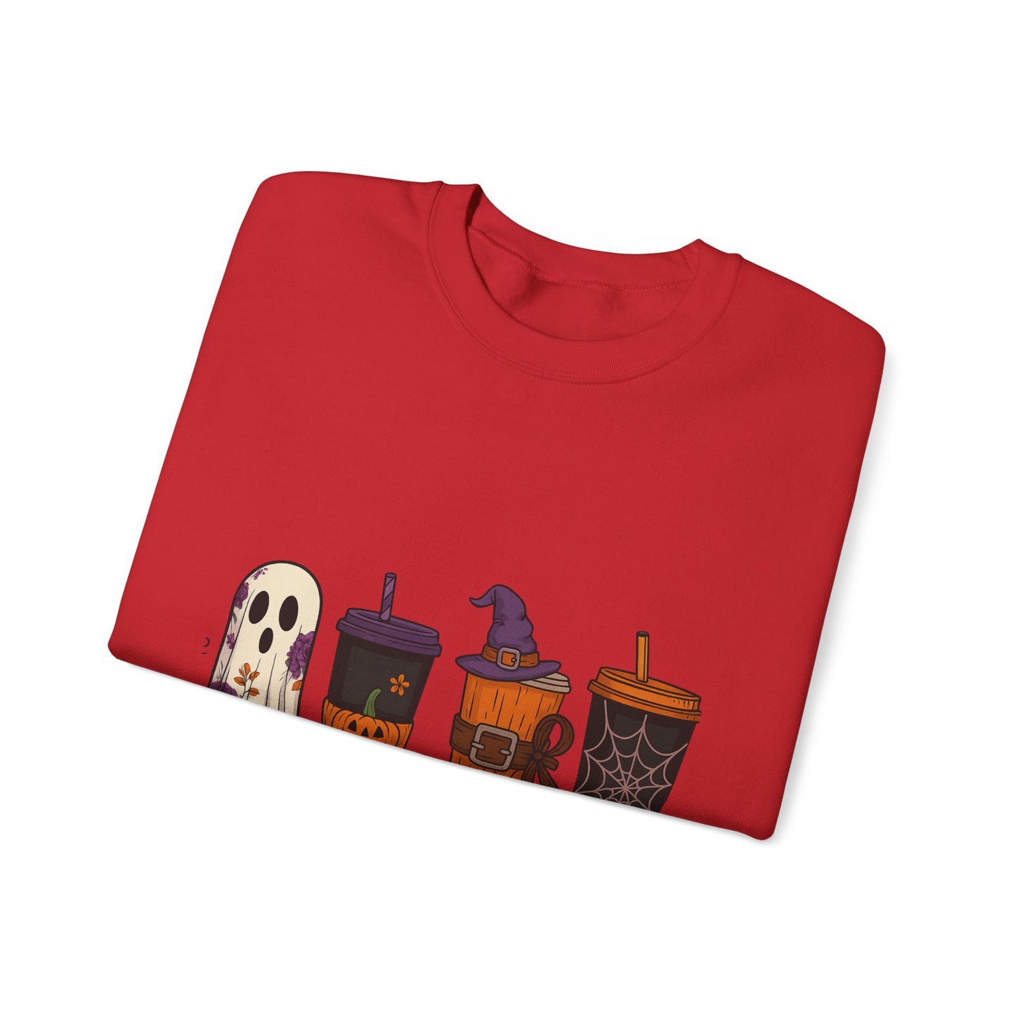 Halloween Ghost & Drink Crewneck Sweatshirt, Cozy Sweatshirt, Fall Fashion, Halloween Gift, Unisex Pullover, Spooky Season Apparel