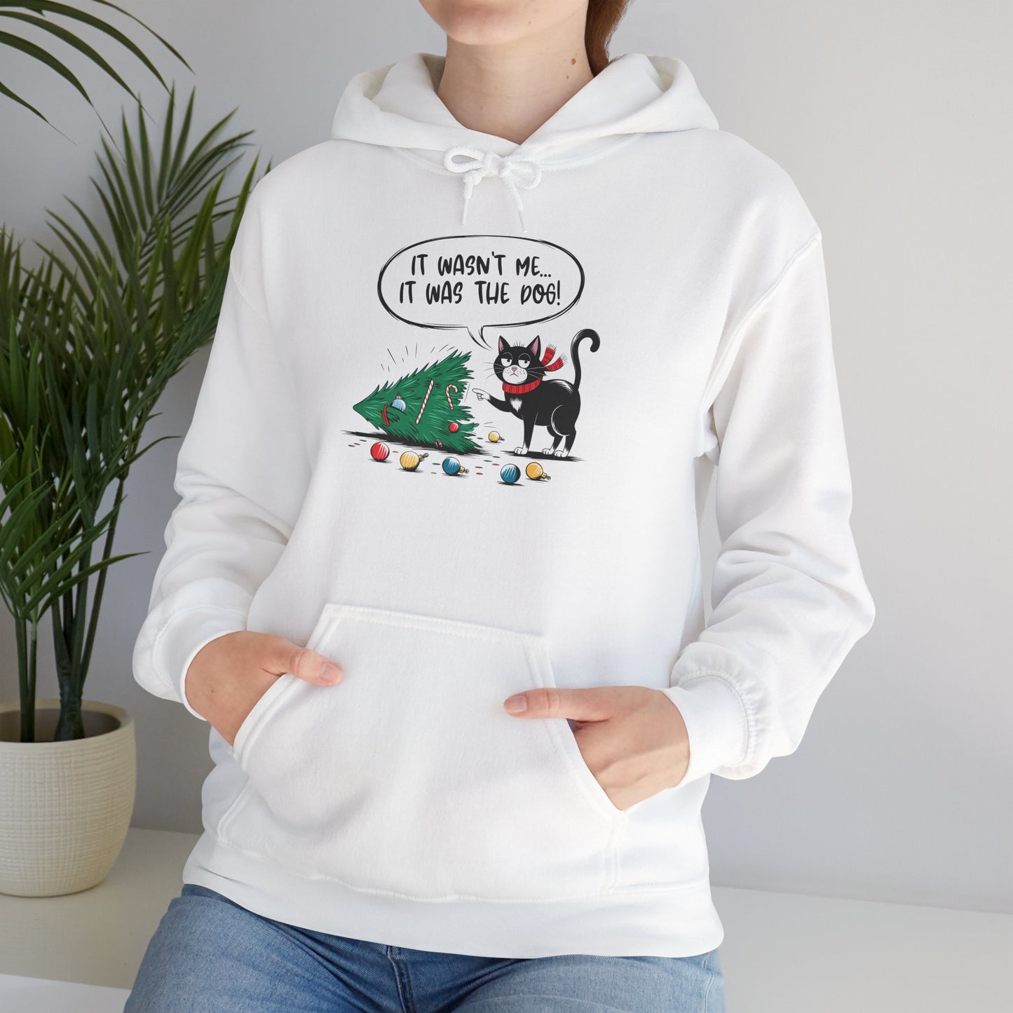 Funny Christmas Hoodie, Holiday Hooded Hoodie Cat Lover Gift, Winter Loungewear, Cozy Hoodie with Christmas Design