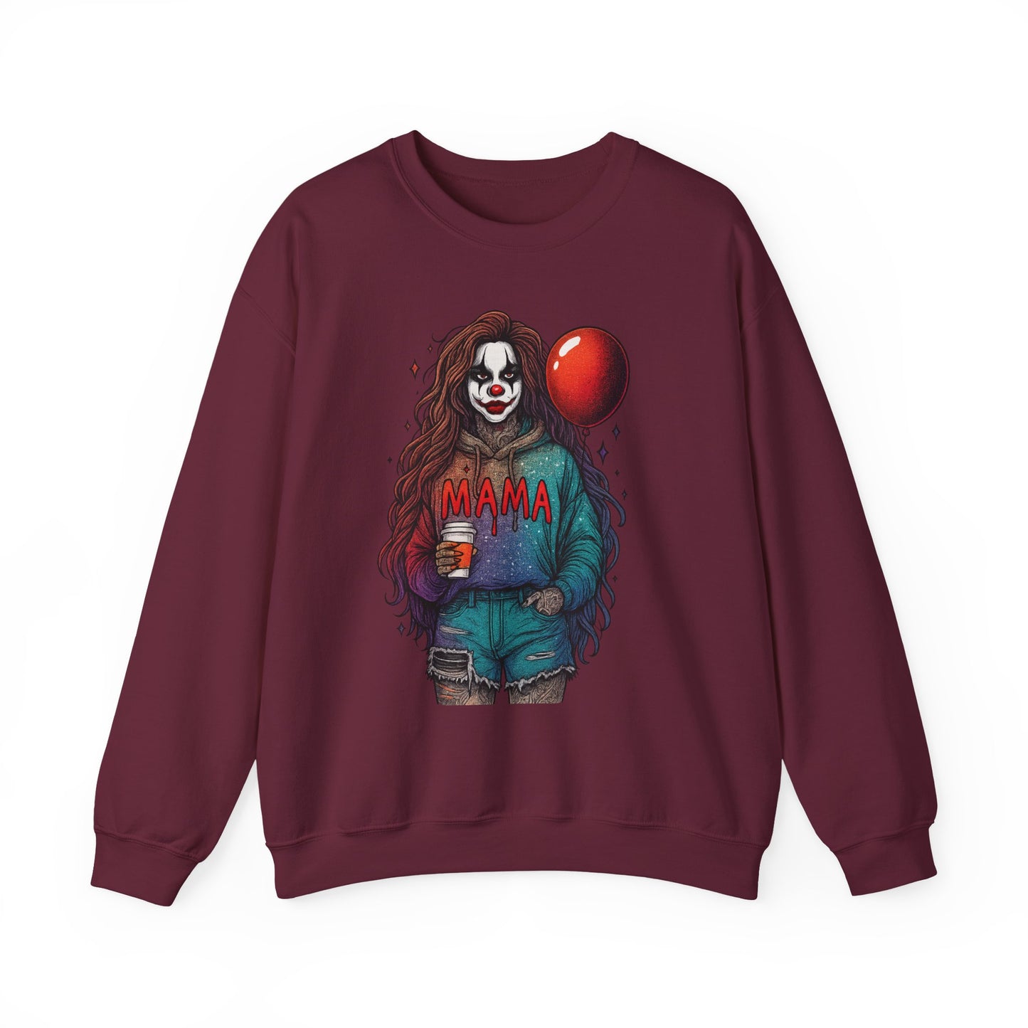 Clown-themed Crewneck Sweatshirt for Moms, Cozy Gift for Mother's Day, Halloween Apparel, Trendy Casual Wear, Unique Graphic Top