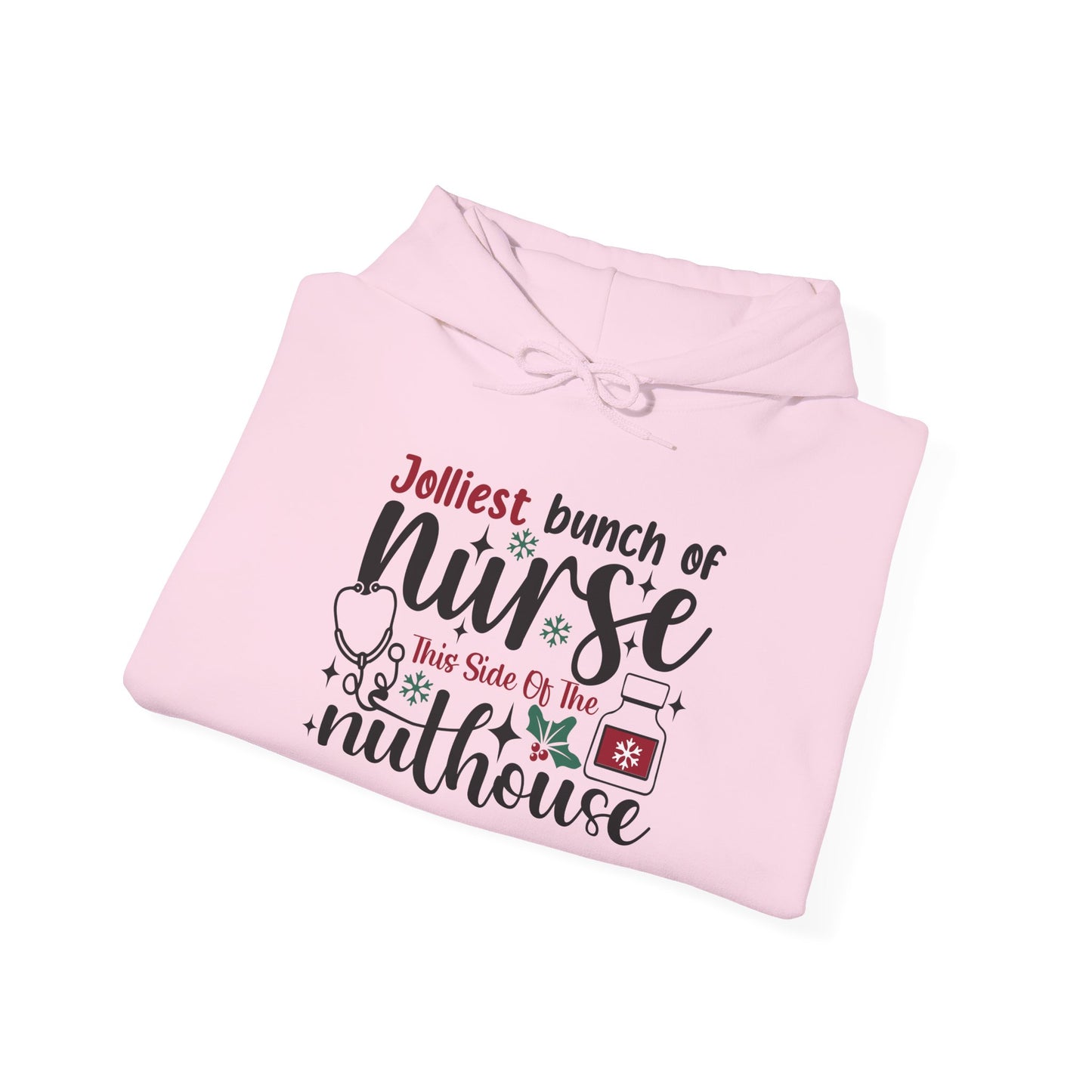 Jolliest Nurse Hooded Sweatshirt, Funny Nursing Gift, Cozy Hoodie for Nurses, Birthday, Nurse Appreciation, Holidays, Custom Sweatshirt