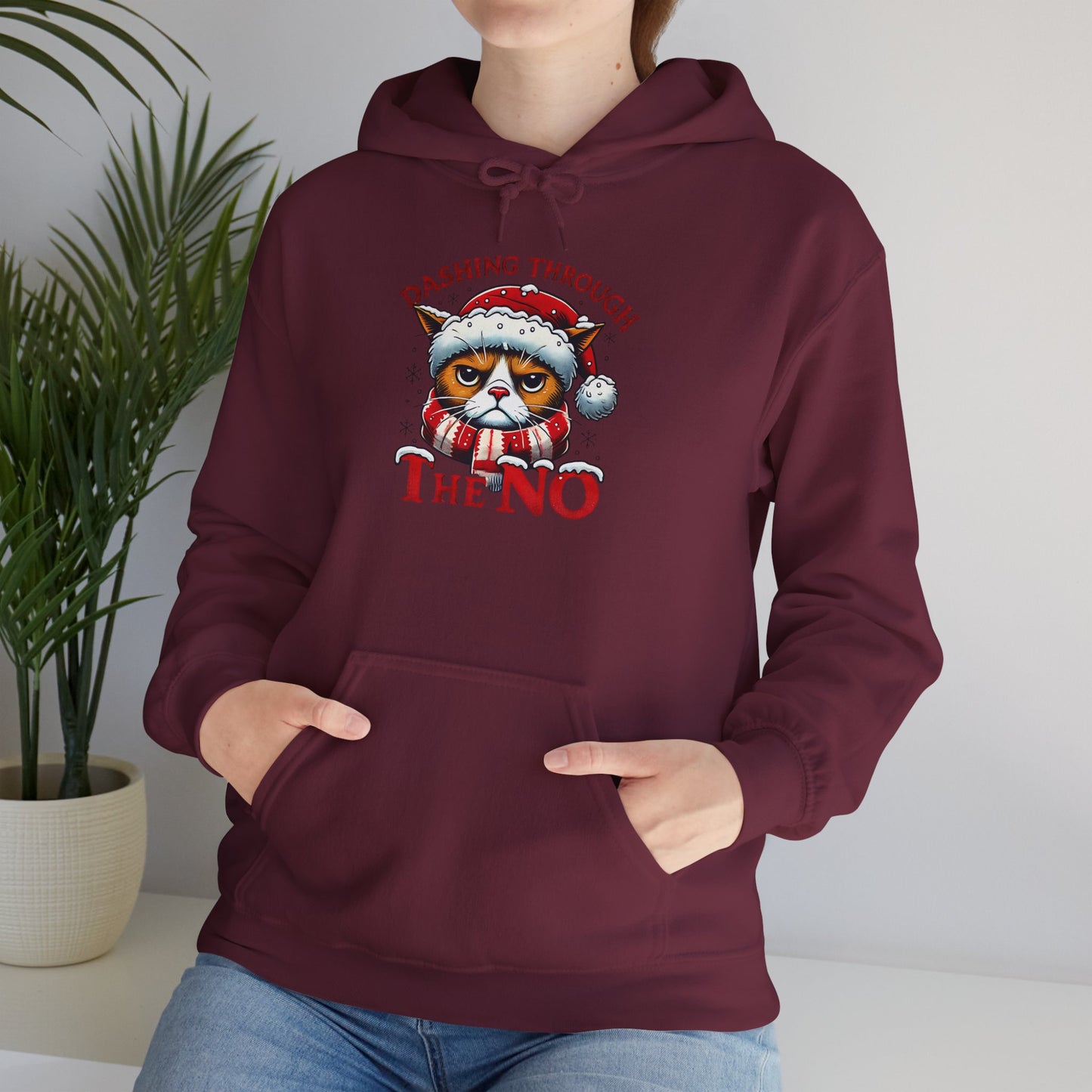 Festive Cat Christmas Hoodie, Unisex Heavy Blend Hooded Sweatshirt, Holiday Gift, Cozy Winter Apparel, Funny Xmas Sweatshirt