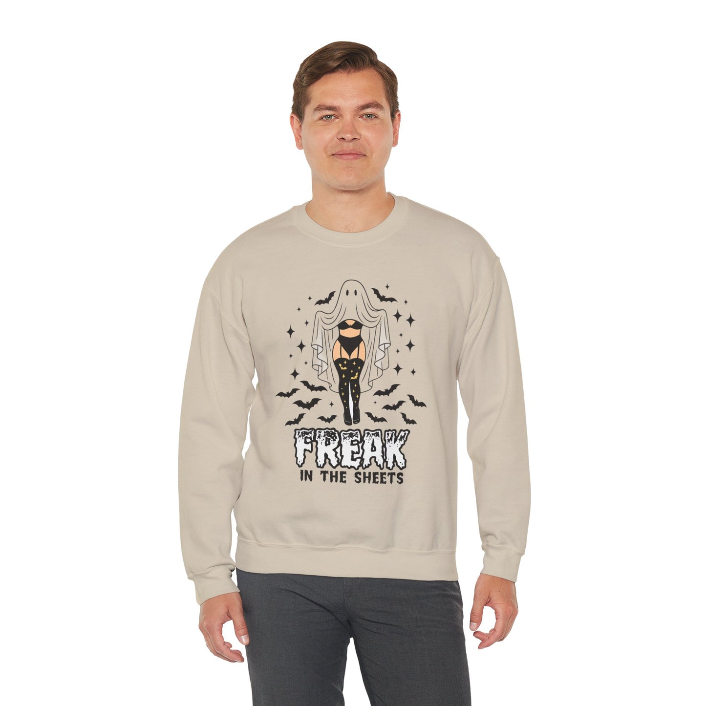 Freak in the Sheets Sweatshirt - Spooky Fun Crewneck for Halloween, Cozy Lounge Wear, Unisex Gift, Autumn Style, Casual Wardrobe Essential