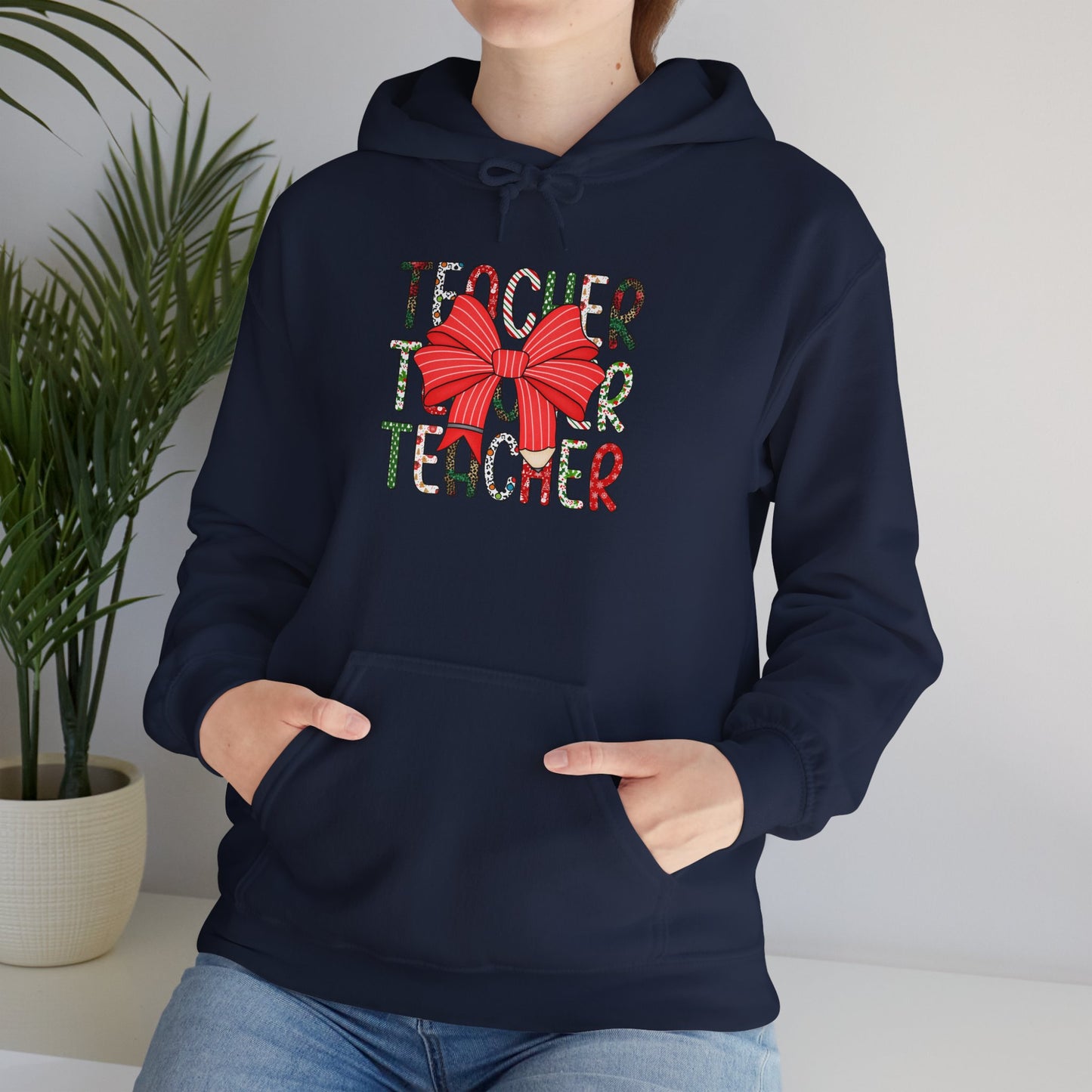 Festive Teacher Hooded Hoodie, Holiday Gift for Educators, Christmas Hoodie, Cozy Outfit, Teacher Appreciation