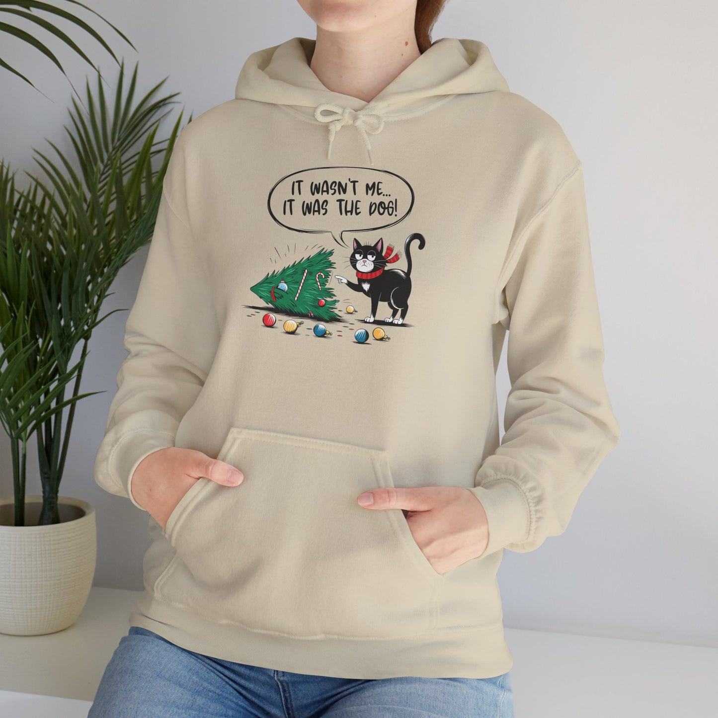Funny Christmas Hoodie, Holiday Hooded Hoodie Cat Lover Gift, Winter Loungewear, Cozy Hoodie with Christmas Design