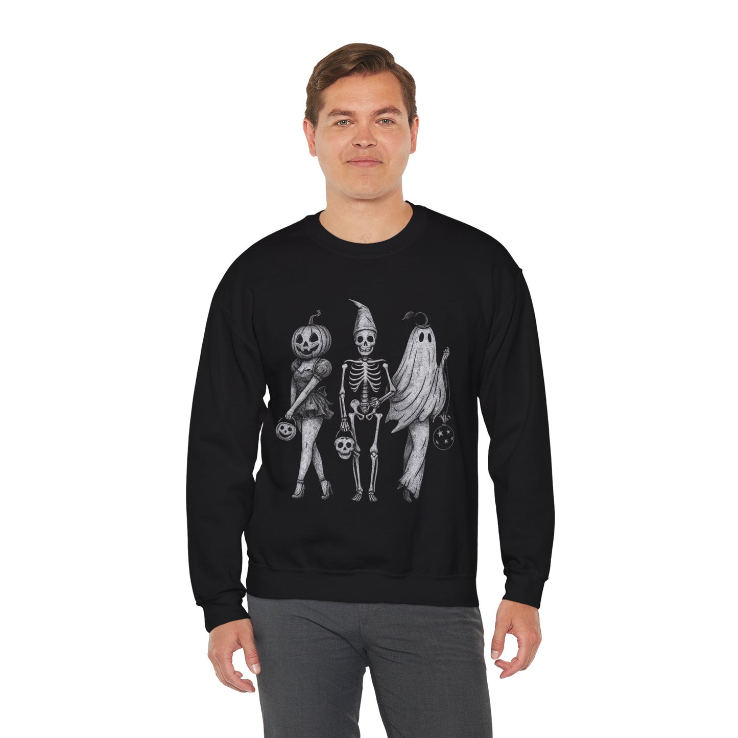 Halloween Sweatshirt with Ghosts and Ghouls Design