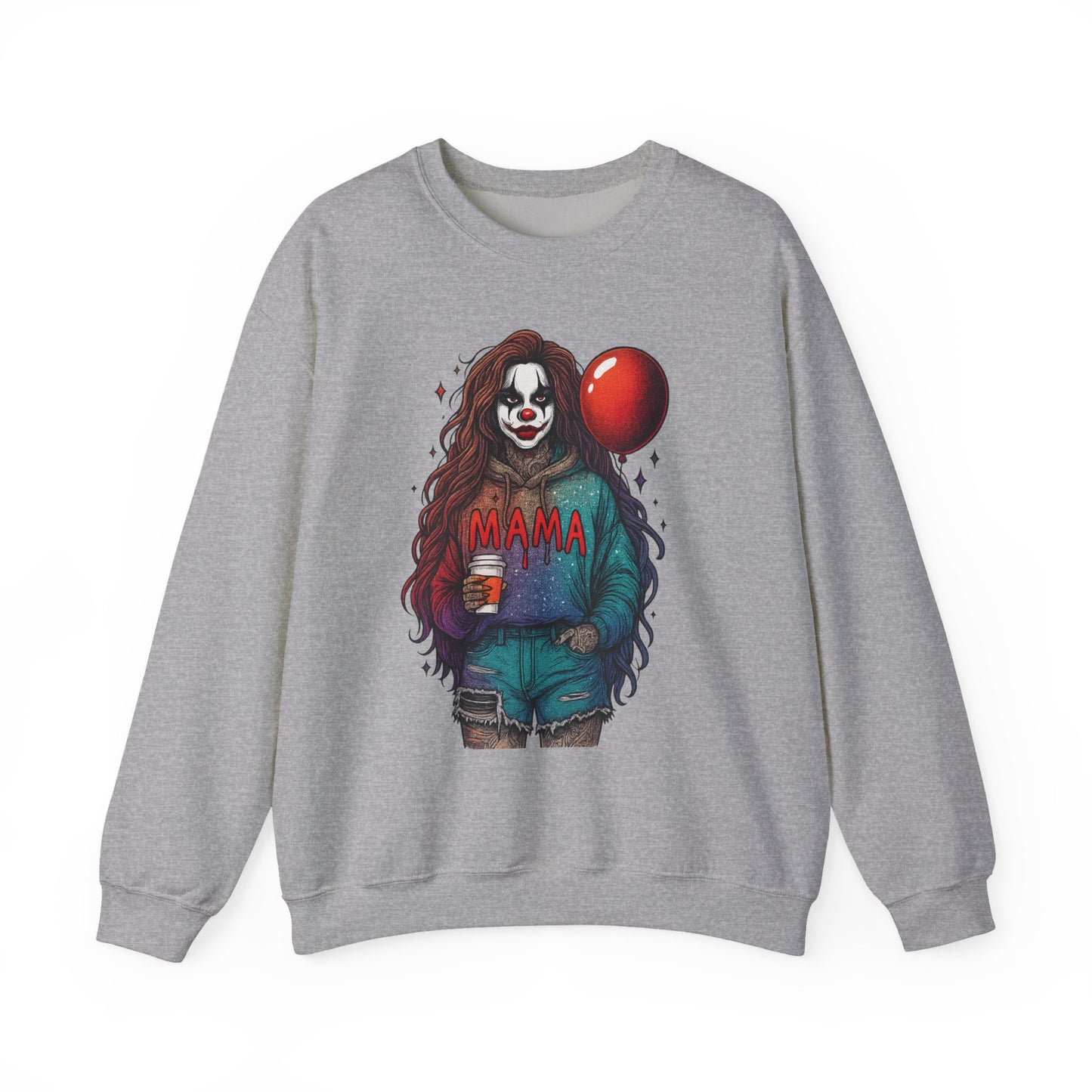 Clown-themed Crewneck Sweatshirt for Moms, Cozy Gift for Mother's Day, Halloween Apparel, Trendy Casual Wear, Unique Graphic Top