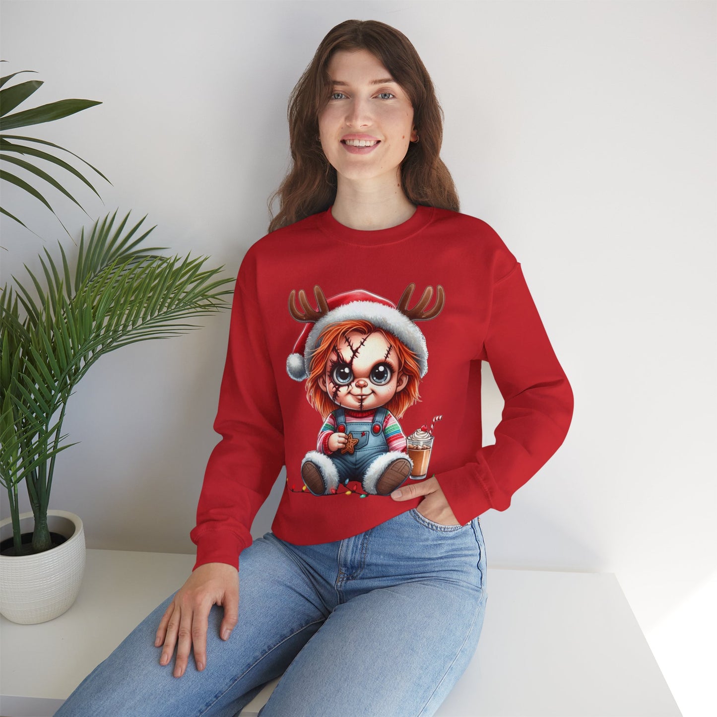 Christmas Chucky Crewneck Sweatshirt — Cute Creepy Reindeer Chucky Holiday Sweatshirt
