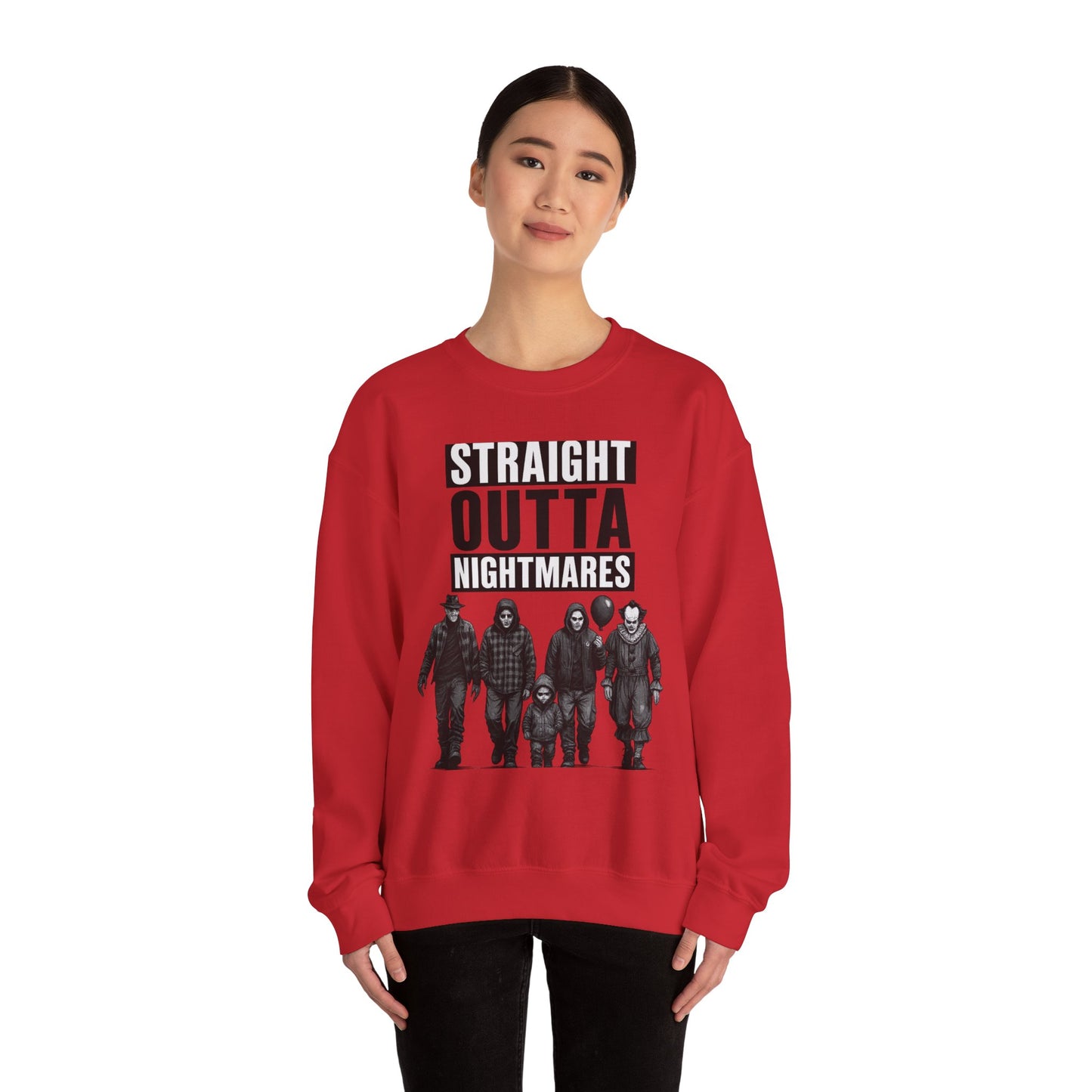 Straight Outta Nightmares Crewneck Sweatshirt | Unisex Pullover for Halloween, Cozy Gift for Horror Fans, Casual Layering
