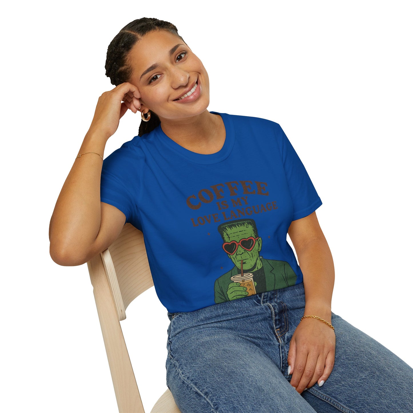Frankenstein Coffee Lover T-Shirt, Funny Gift for Coffee Lovers, Unisex Tee, Perfect for Halloween, Casual Wear, Gift for Him/Her