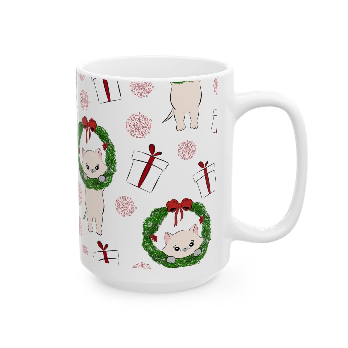Christmas Cat Ceramic Mug, (11oz, 15oz)