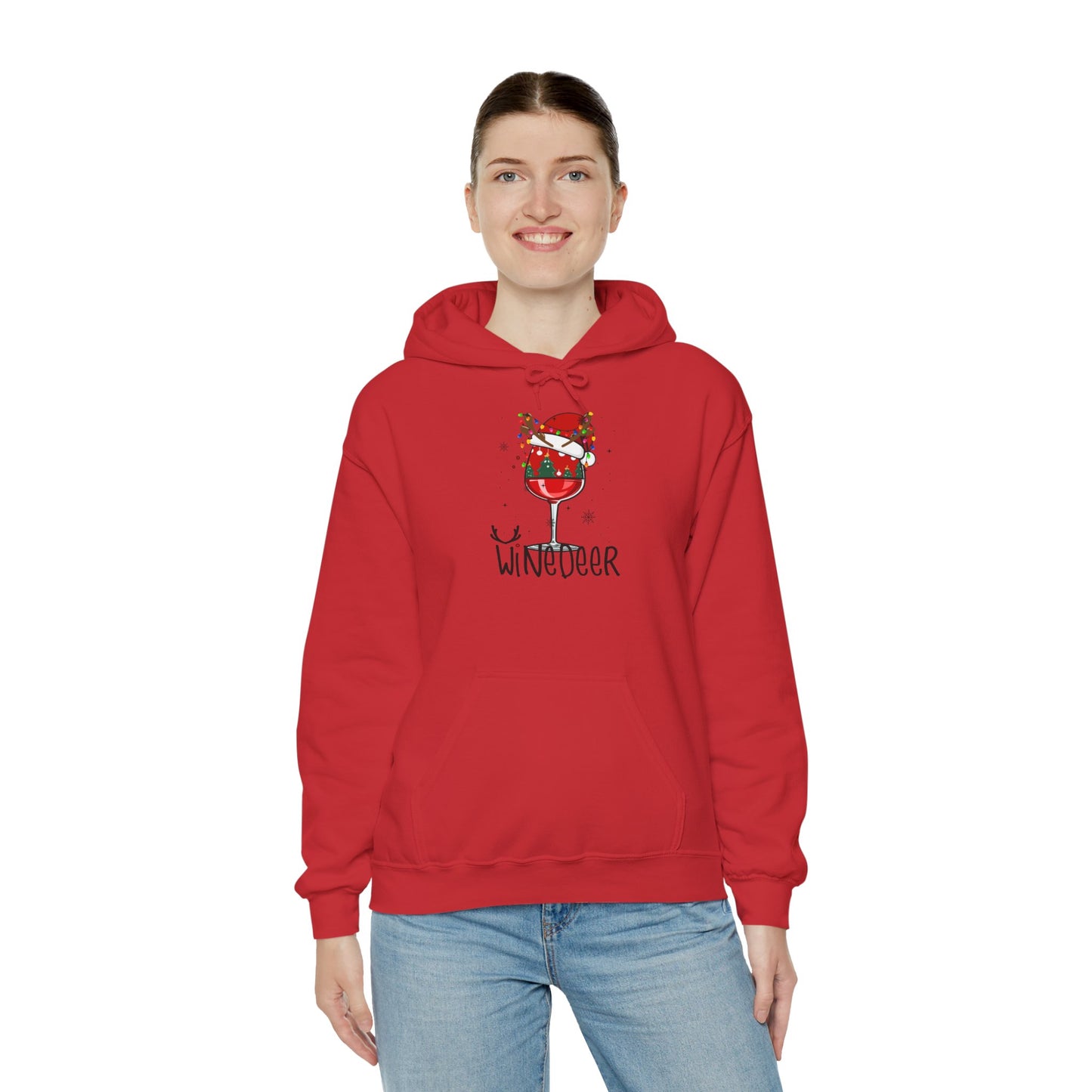 Wine Deer Hooded Sweatshirt, Cozy Gift for Wine Lovers, Christmas Apparel, Unisex Holiday Hoodie, Cute Wine Lover Sweatshirt