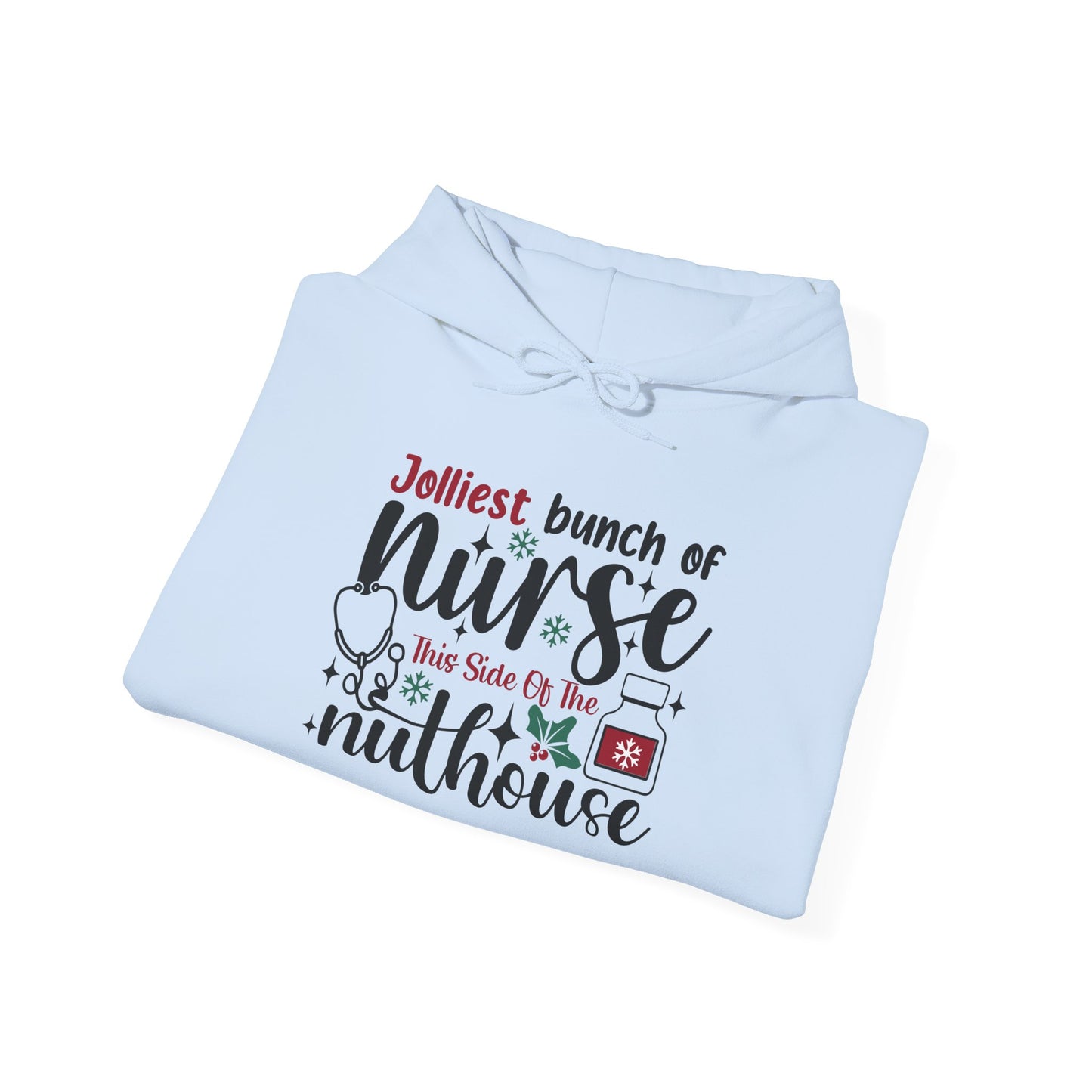 Jolliest Nurse Hooded Sweatshirt, Funny Nursing Gift, Cozy Hoodie for Nurses, Birthday, Nurse Appreciation, Holidays, Custom Sweatshirt