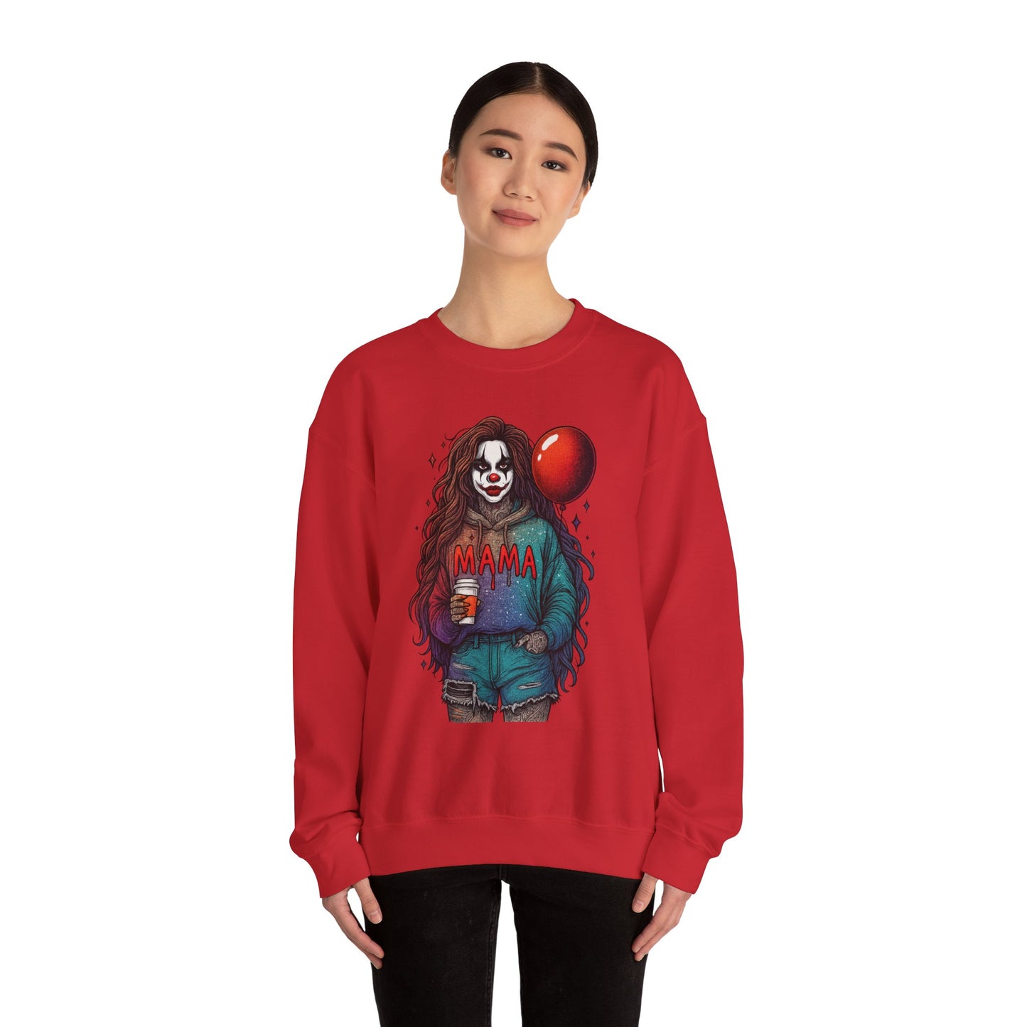 Clown-themed Crewneck Sweatshirt for Moms, Cozy Gift for Mother's Day, Halloween Apparel, Trendy Casual Wear, Unique Graphic Top