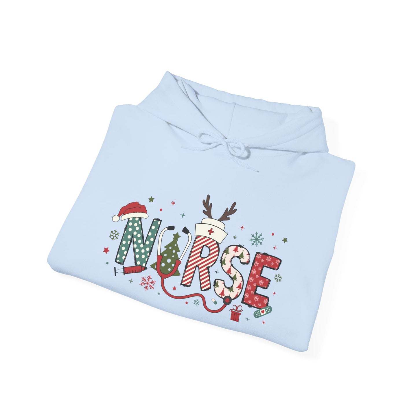 Festive Nurse Hooded Sweatshirt, Merry Christmas Sweatshirt, Holiday Gift for Nurses, Cozy Winter Hoodie, Nurse Appreciation Gift