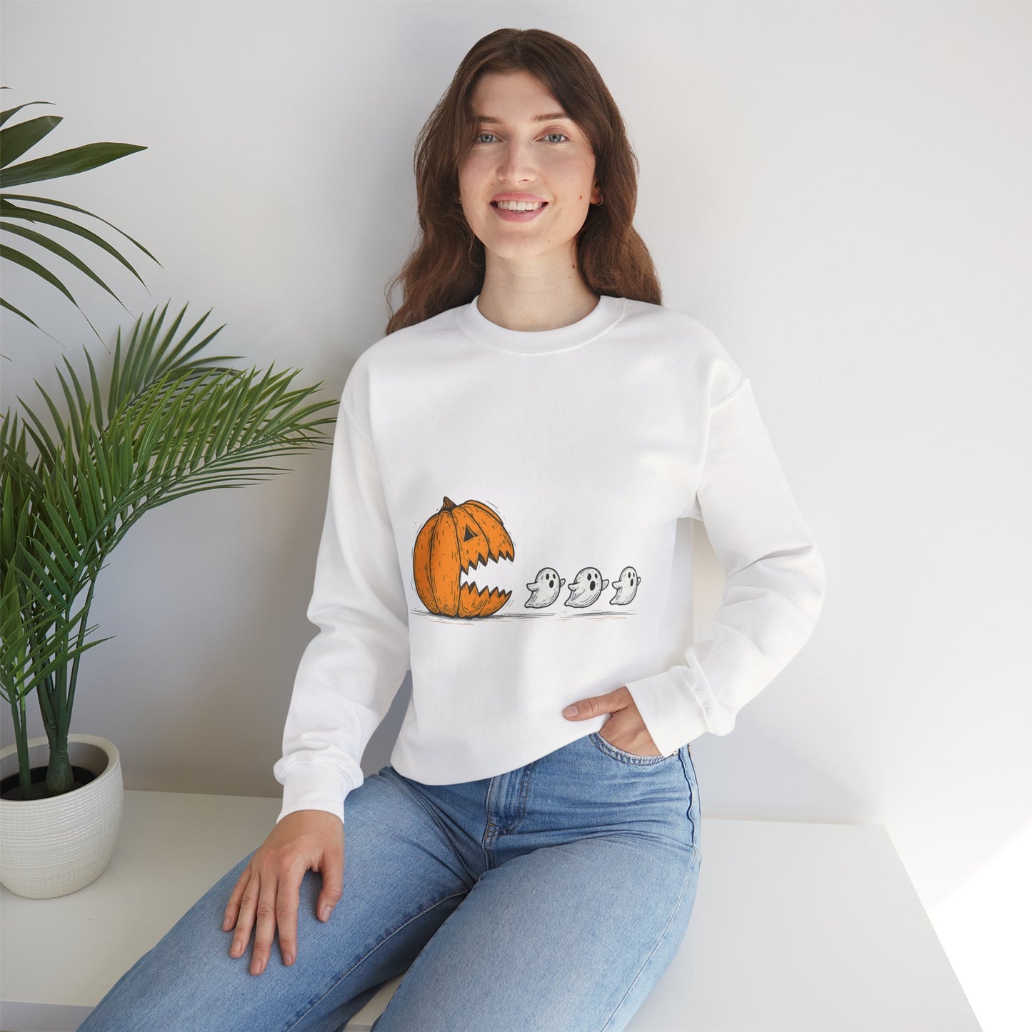 Spooky Pumpkin Ghosts Sweatshirt | Cozy Halloween Crewneck, Fall Fashion, Unisex Gift, Harvest Party Wear, Cute Autumn Outfit